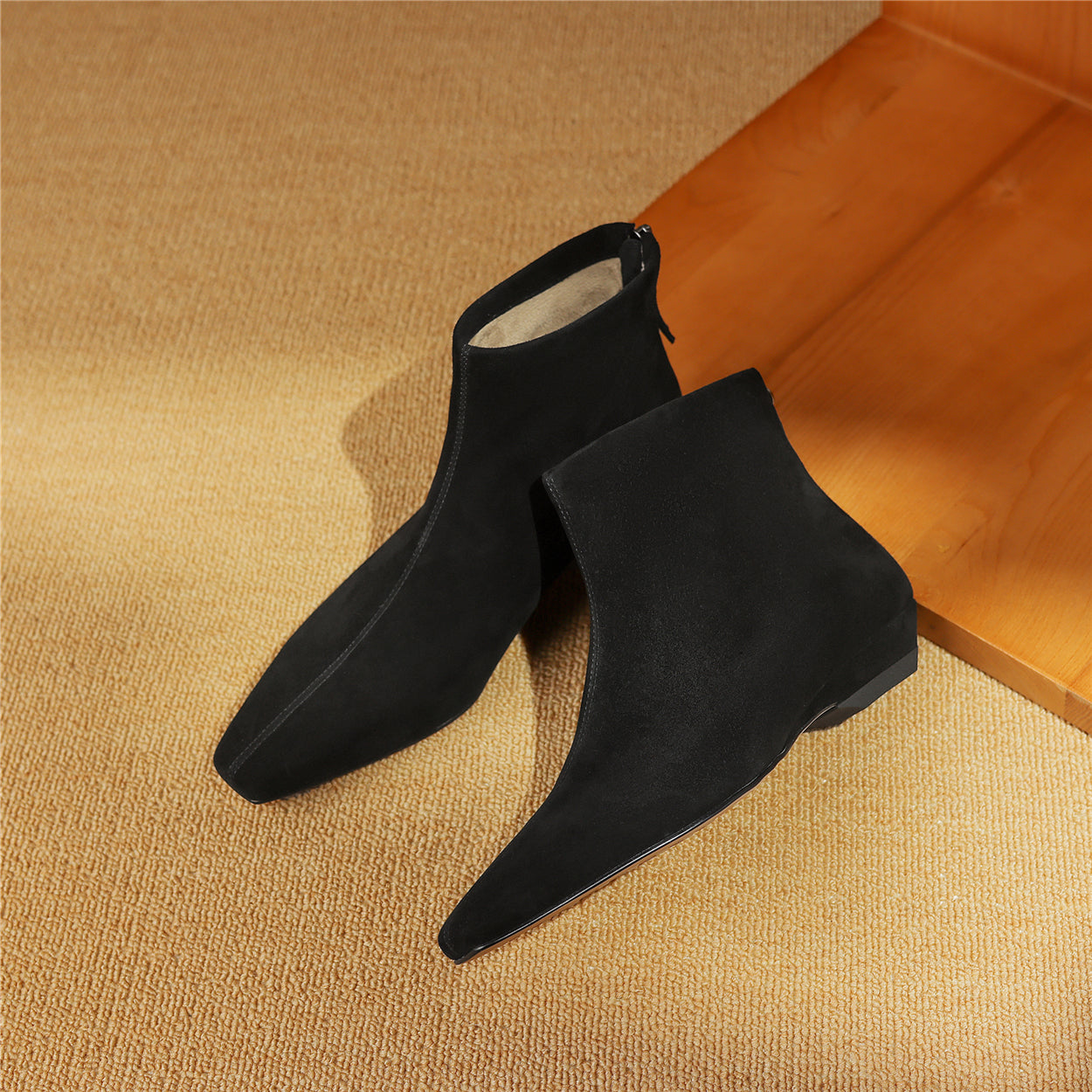 TinaCus Suede Leather Handmade Women's Low Heel Zip Up Ankle Boots