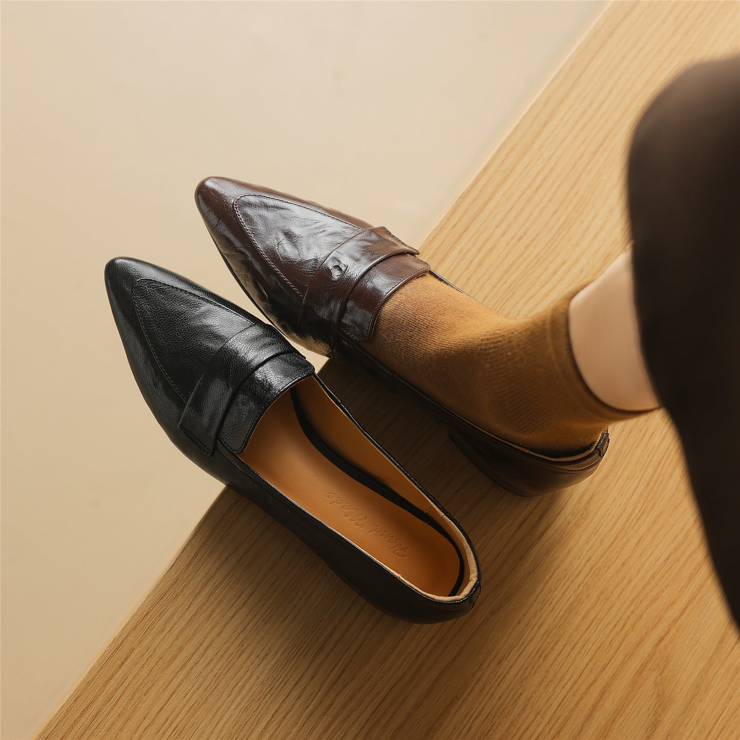 TinaCus Handmade Women's Genuine Leather Slip On Pointed Toe Flats
