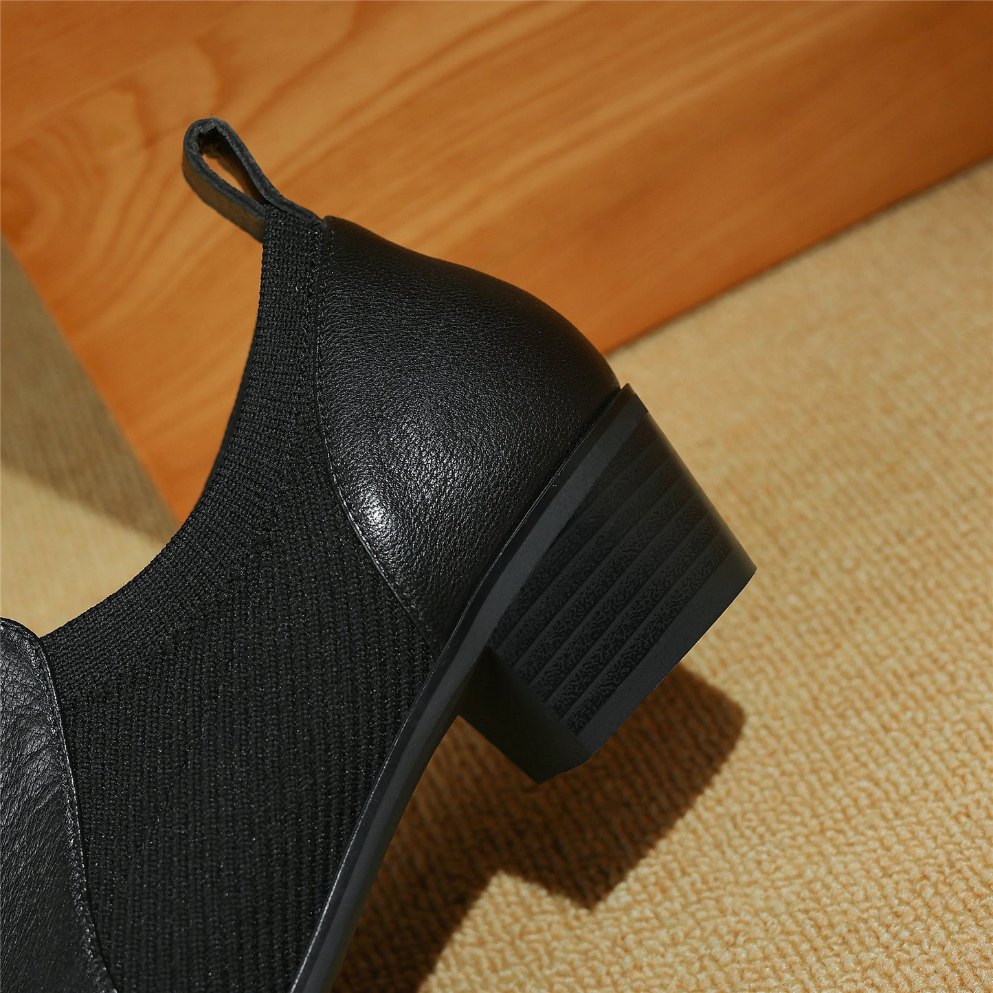TinaCus Women's Handmade Genuine Leather Chunky Heel Stretch Square Toe Pumps