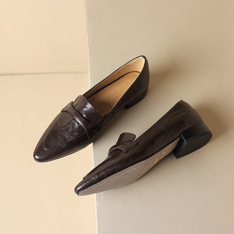 TinaCus Women's Genuine Leather Handmade Slip On Pointed Toe Flats