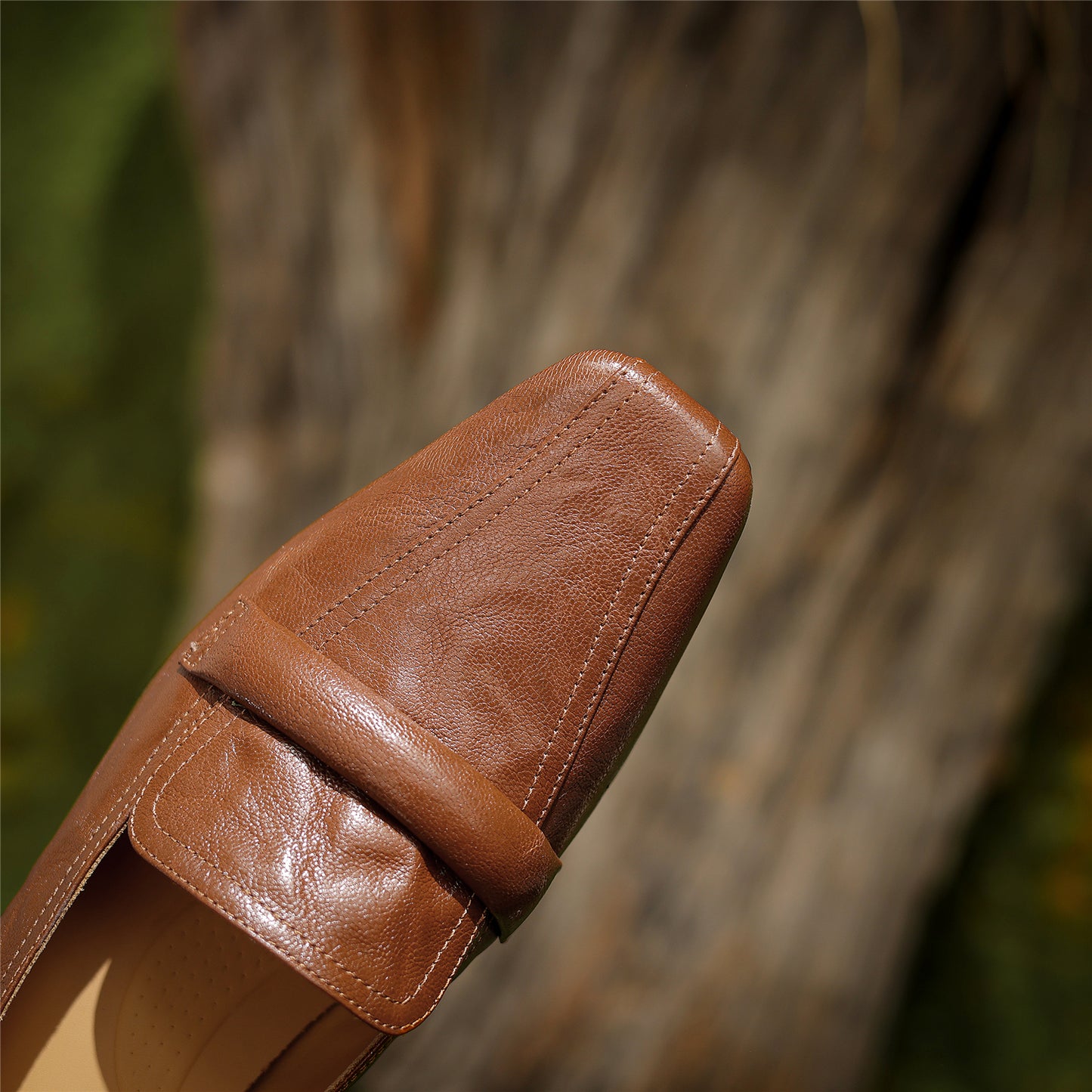 TinaCus Women's Handmade Genuine Leather Chunky Heel Slip On Pumps