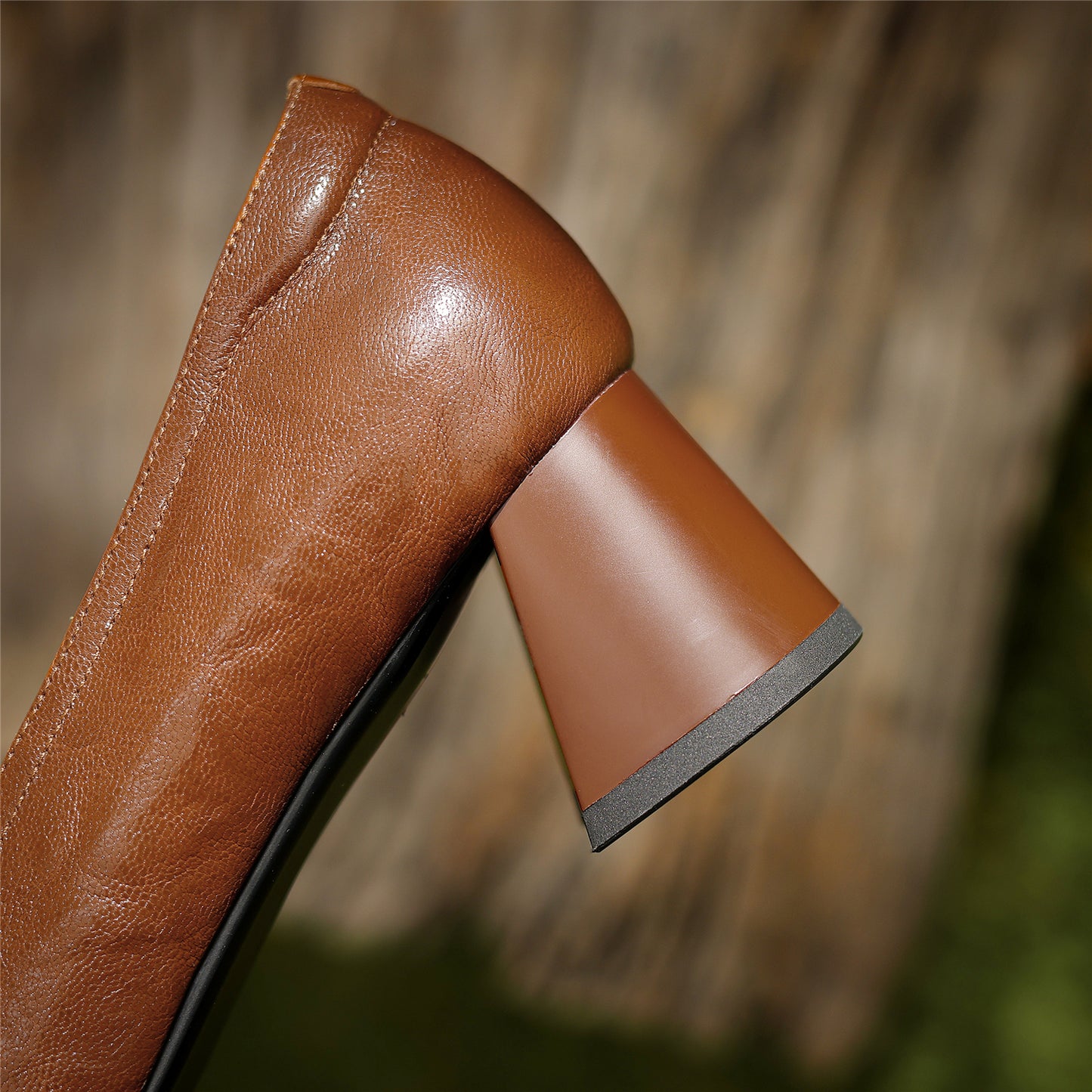 TinaCus Women's Handmade Genuine Leather Chunky Heel Slip On Pumps