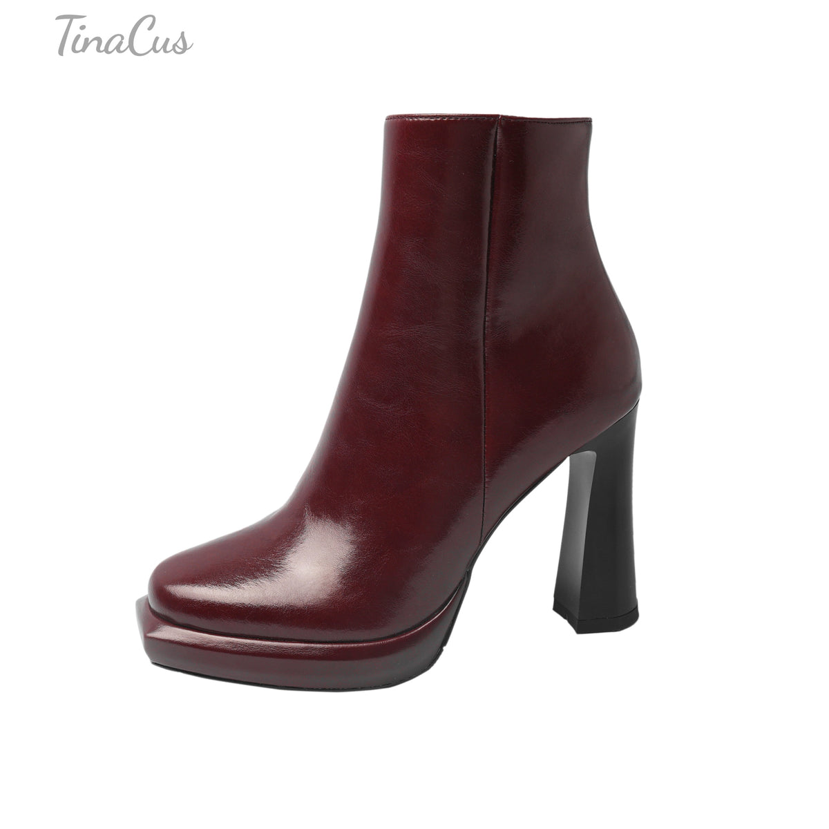 TinaCus Women's Handmade Square Toe Zip up High Heel Ankle Boots