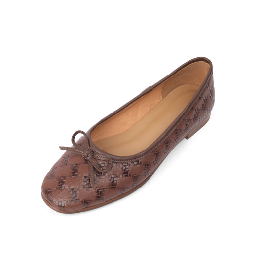 TinaCus Handmade Women's Genuine Leather Round Toe Slip On Flats with Bowtie
