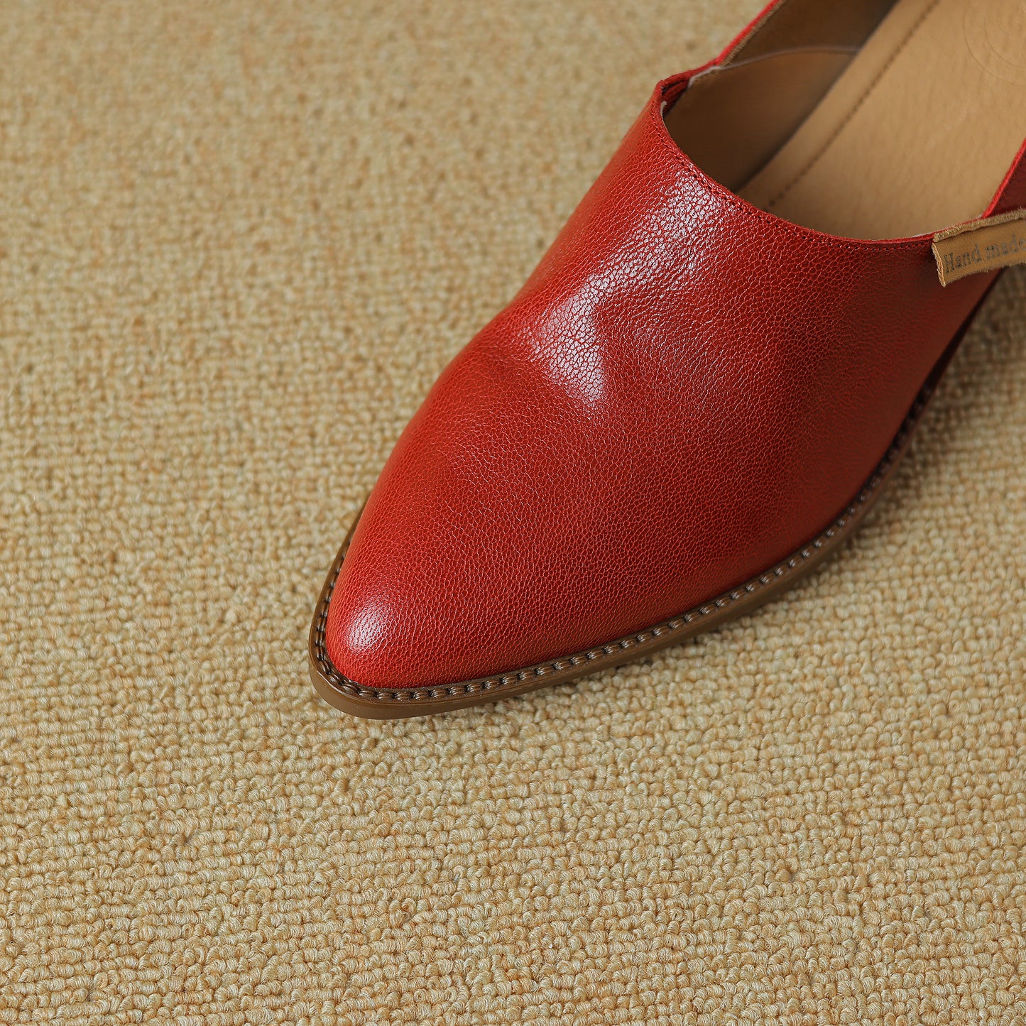 TinaCus Soft Genuine Leather Handmade Chunky Heels Women's Slip On Pointed Toe Loafers Shoes