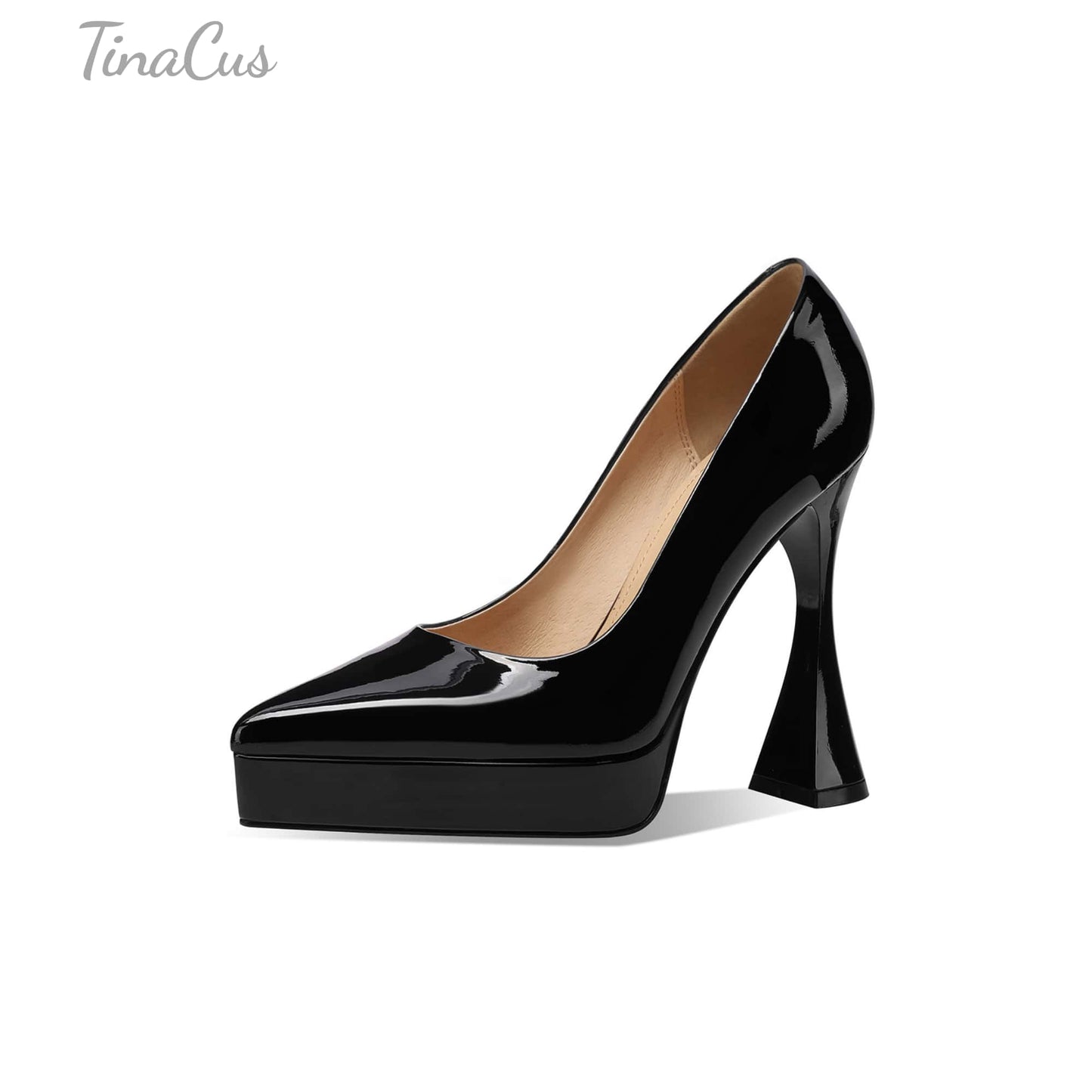 TinaCus Handmade Platform High Heels Women's Pointed Toe Patent Leather Stylish Pumps Shoes