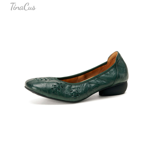 TinaCus Women's Round Toe Genuine Leather Comfort Loafers