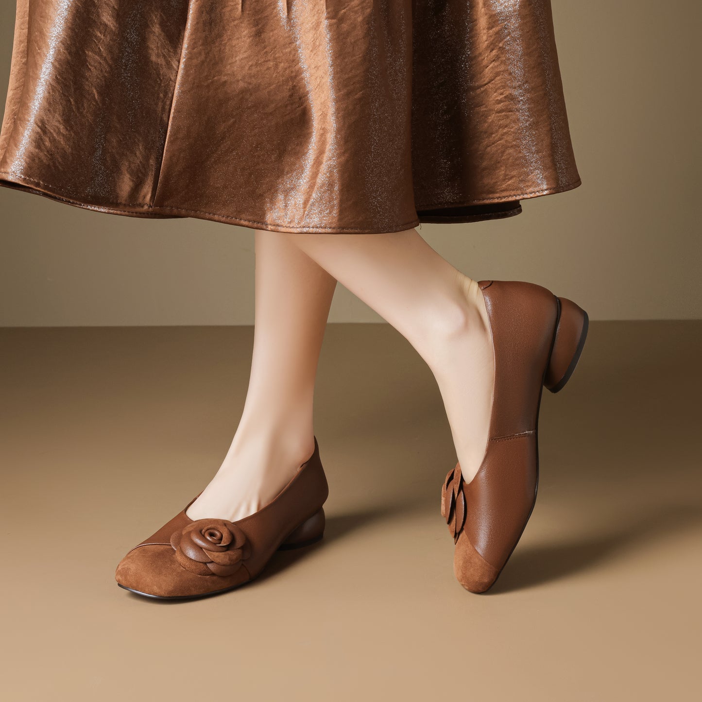 TinaCus Handmade Women's Genuine Leather Floral Closed Toe Lightweight Dressy Ballet Shoes