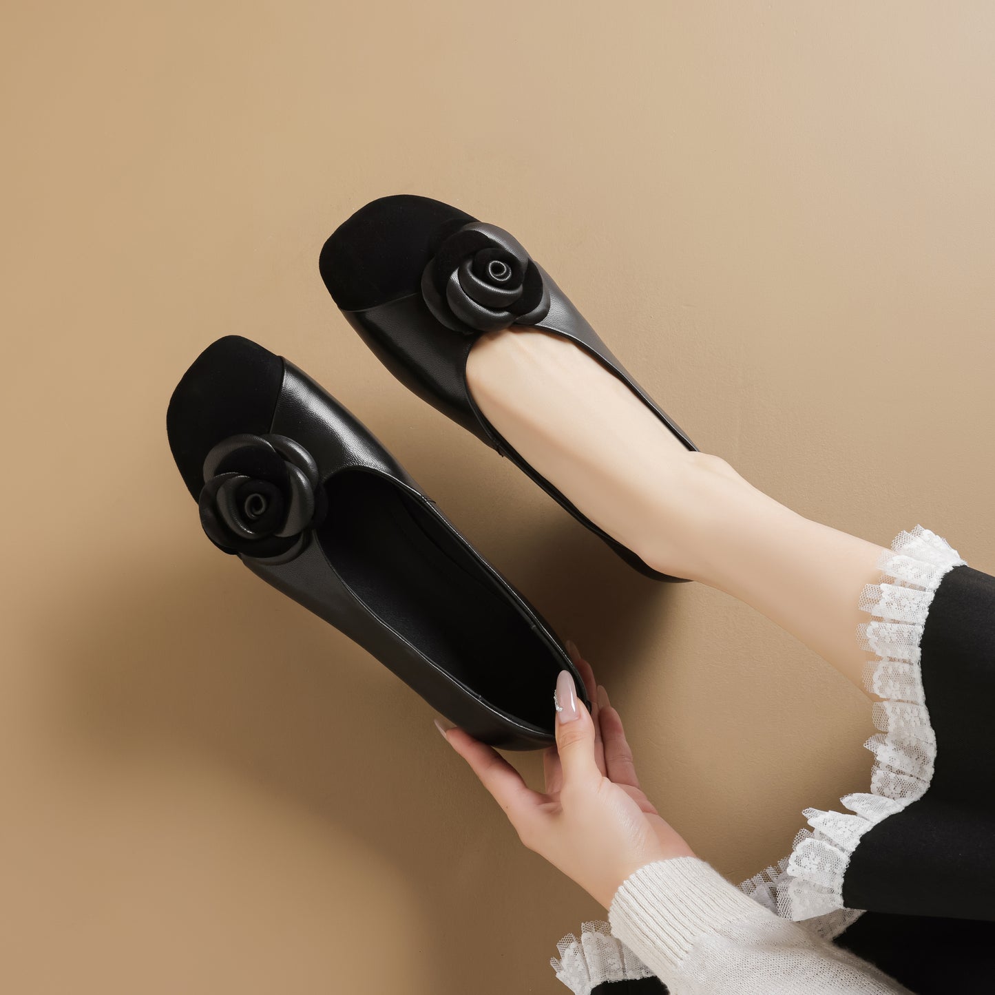 TinaCus Handmade Women's Genuine Leather Floral Closed Toe Lightweight Dressy Ballet Shoes