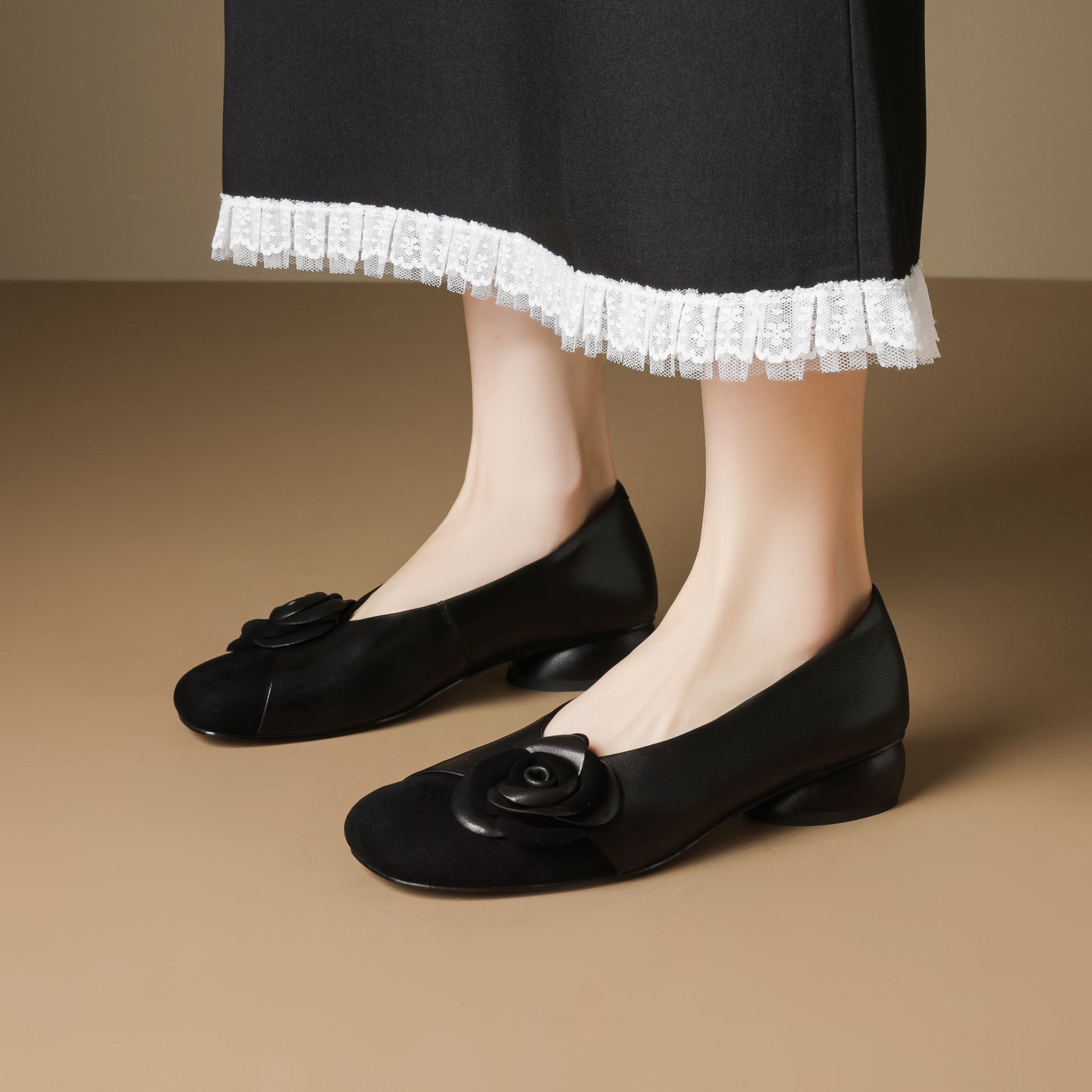 TinaCus Handmade Women's Genuine Leather Floral Closed Toe Lightweight Dressy Ballet Shoes