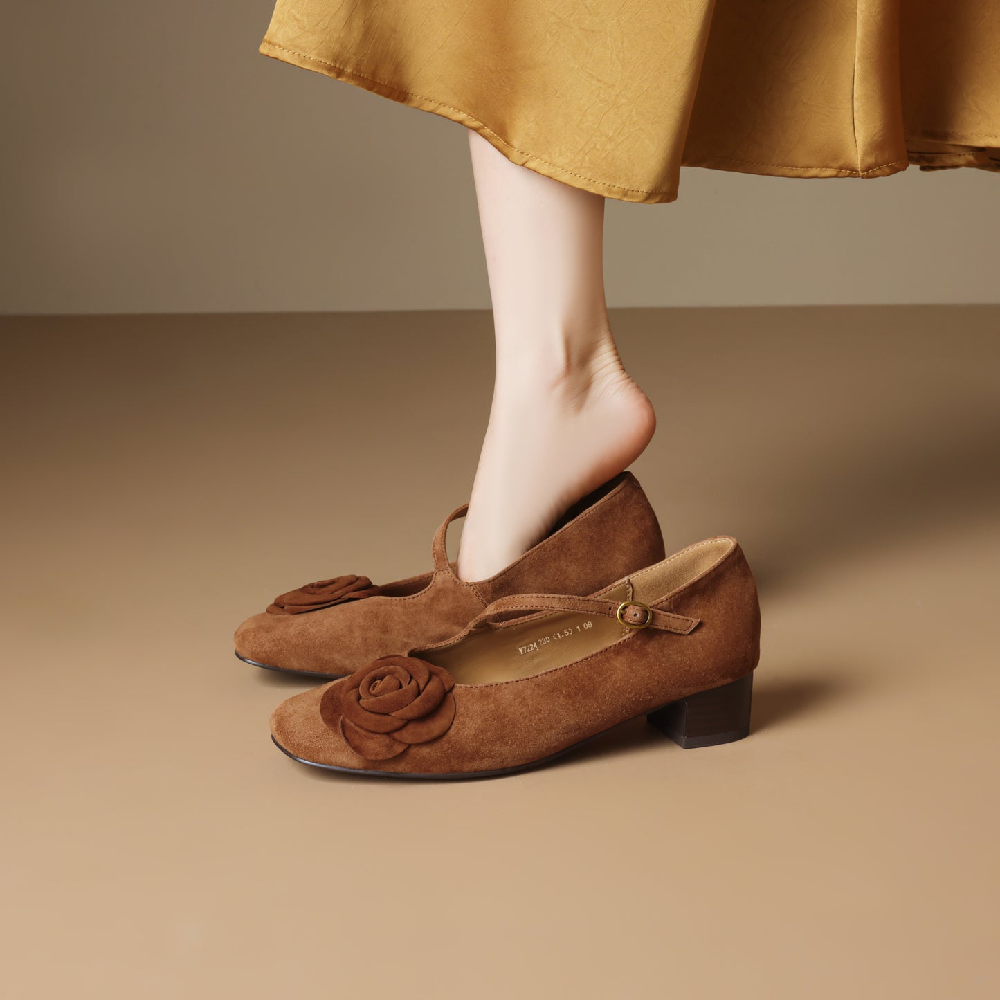 TinaCus Handmade Women's Suede Leather Floral Square Toe Lightweight Mary Jane Shoes