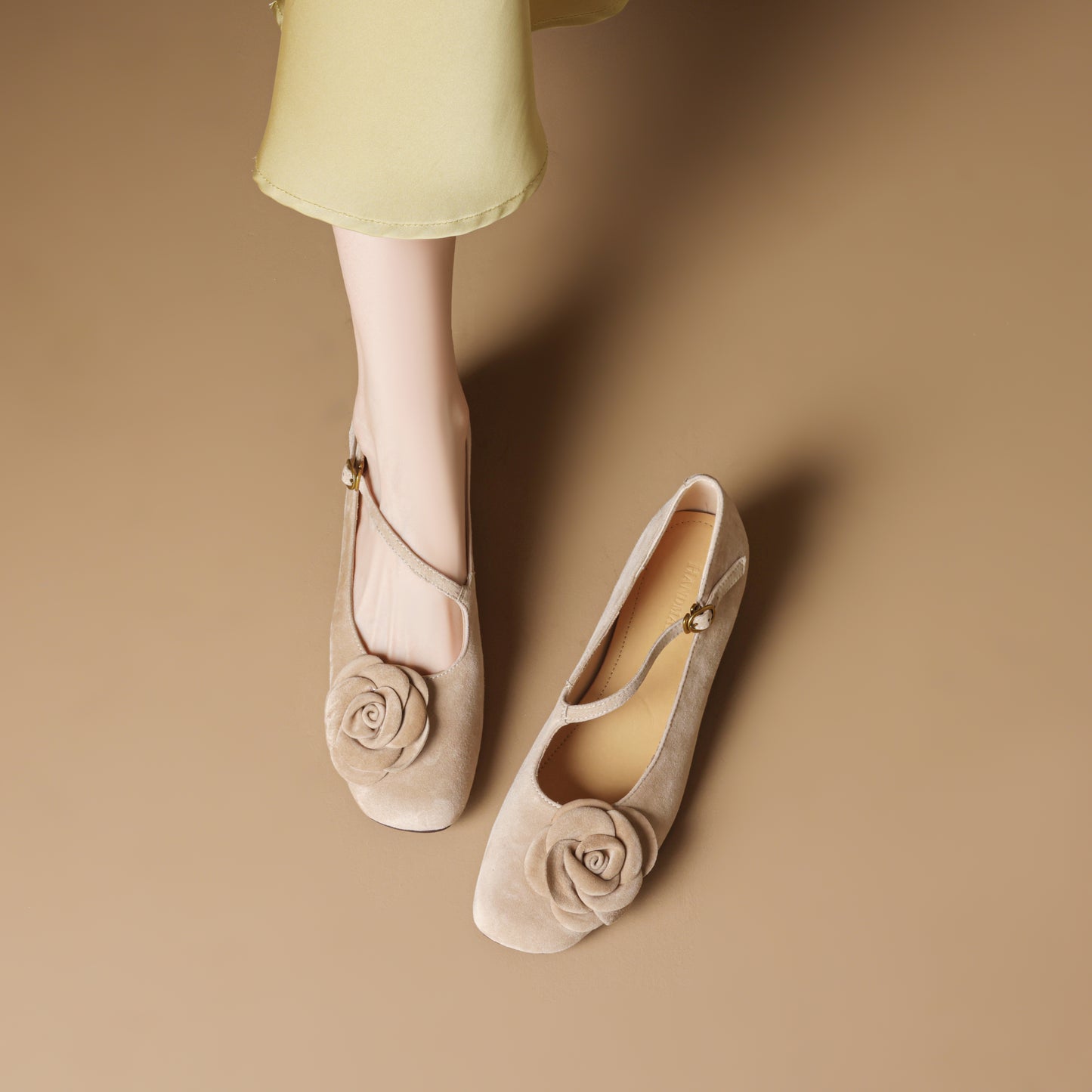 TinaCus Handmade Women's Suede Leather Floral Square Toe Lightweight Mary Jane Shoes