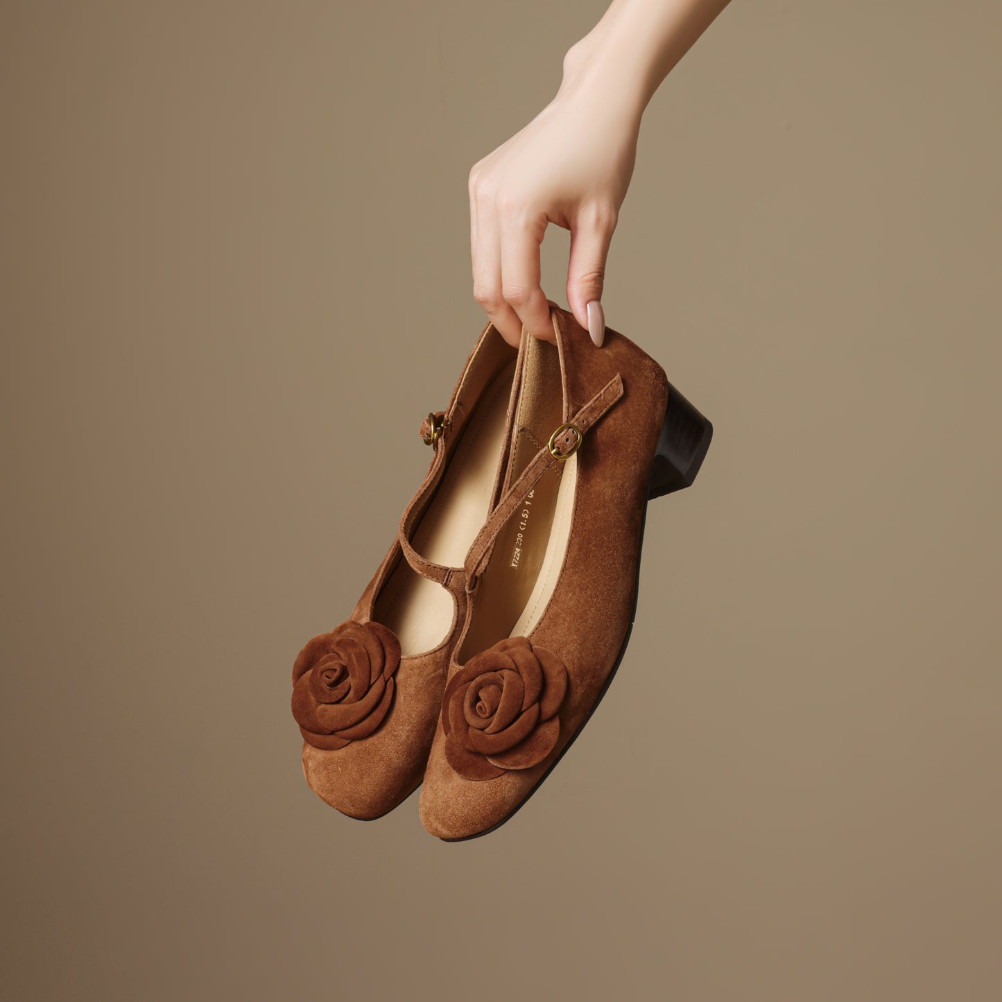 TinaCus Handmade Women's Suede Leather Floral Square Toe Lightweight Mary Jane Shoes