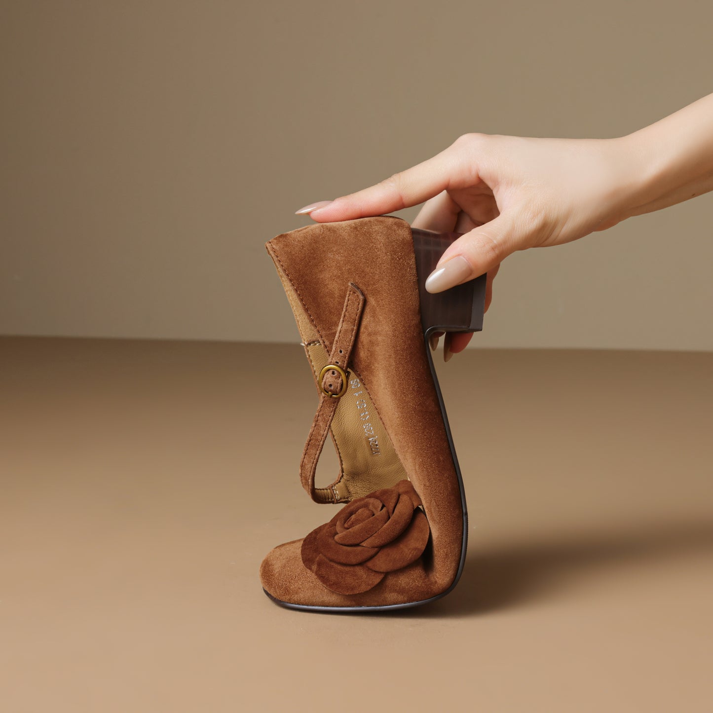 TinaCus Handmade Women's Suede Leather Floral Square Toe Lightweight Mary Jane Shoes