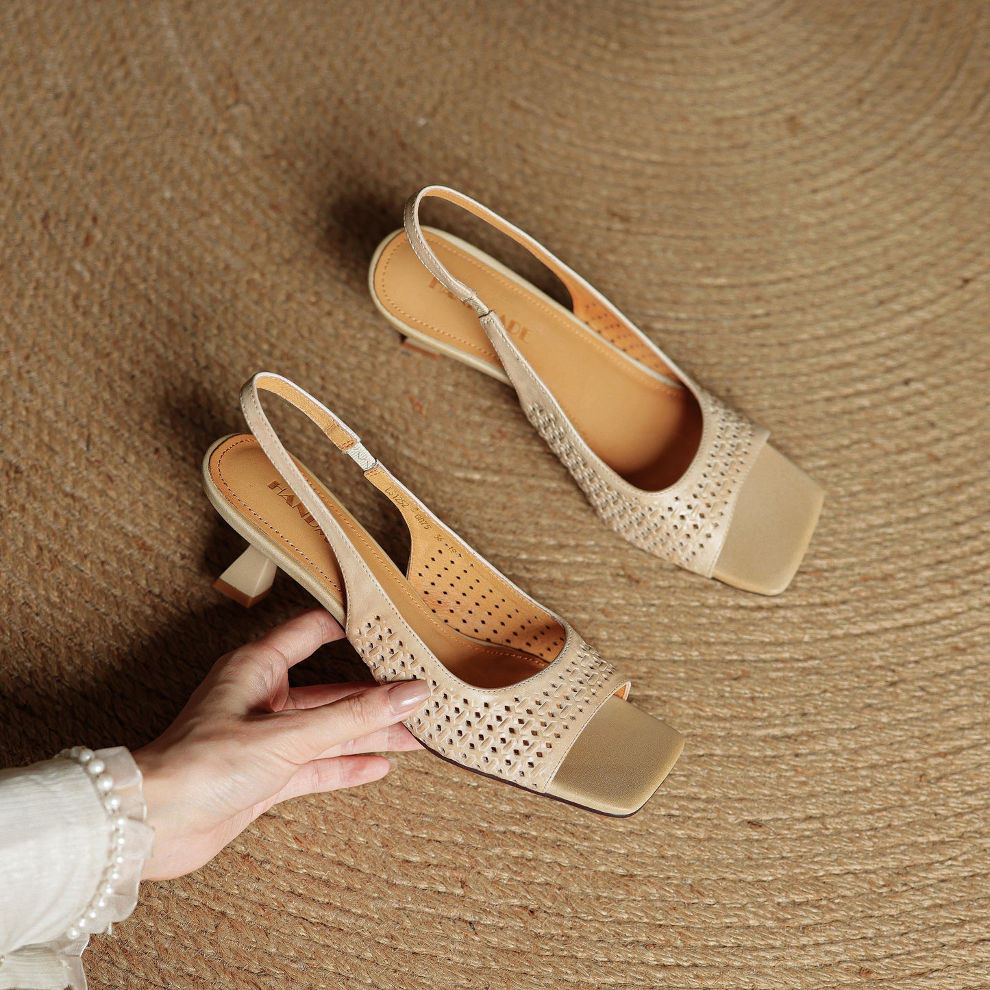 TinaCus Handmade Women's Genuine Leather Open Toe Slip-on Hollow-Out Slingback Sandals