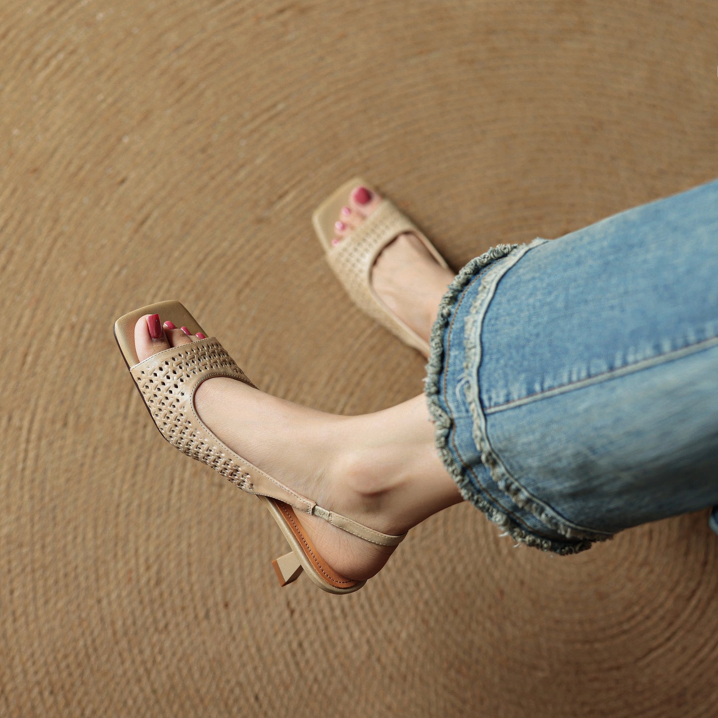 TinaCus Handmade Women's Genuine Leather Open Toe Slip-on Hollow-Out Slingback Sandals