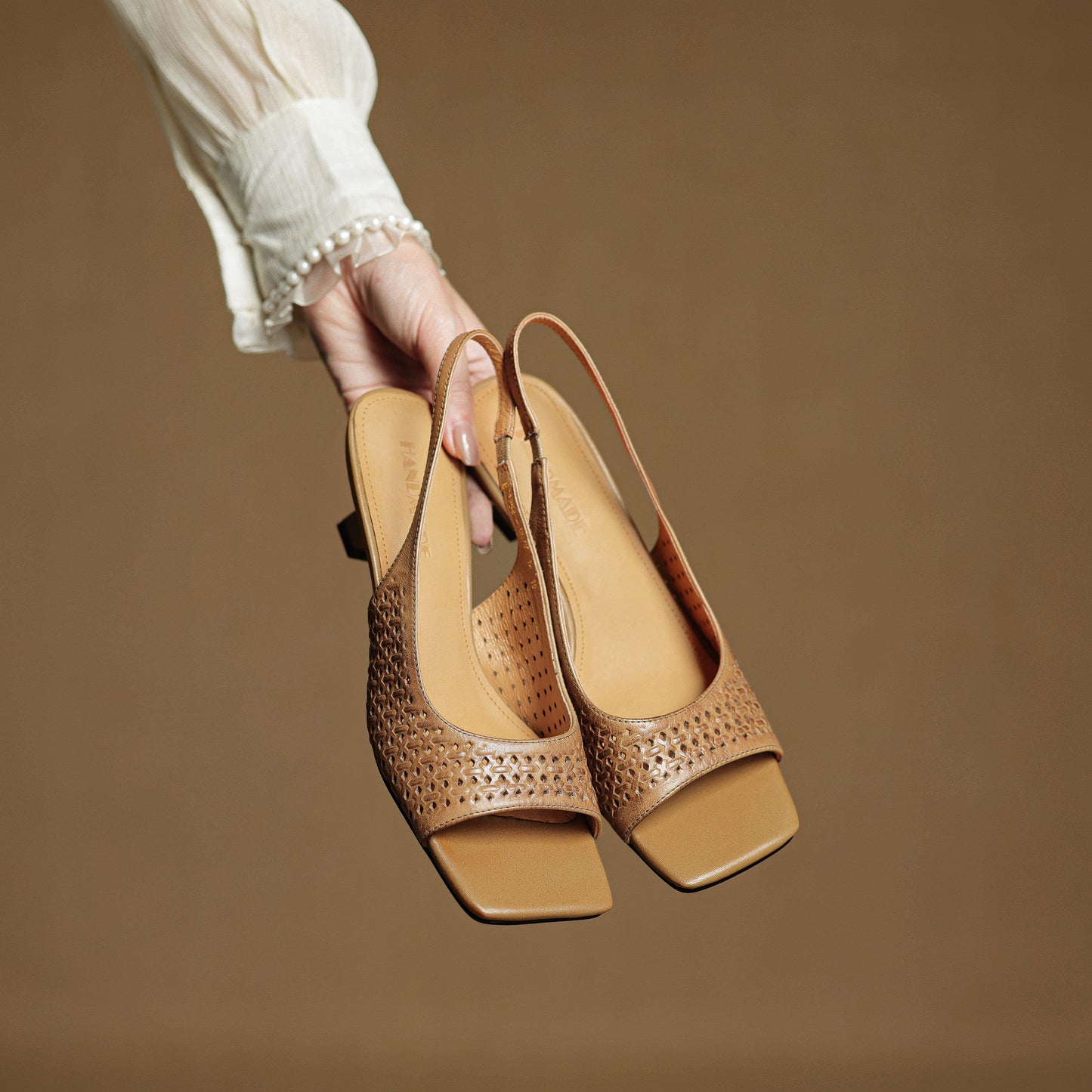 TinaCus Handmade Women's Genuine Leather Open Toe Slip-on Hollow-Out Slingback Sandals