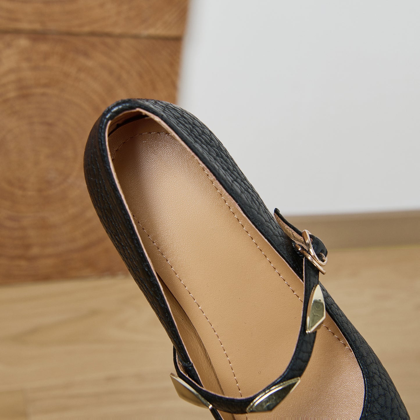TinaCus Women's Square Toe Adjustable Buckle Pumps Genuine Leather Handmade Wedge Heel Mary Jane Shoes