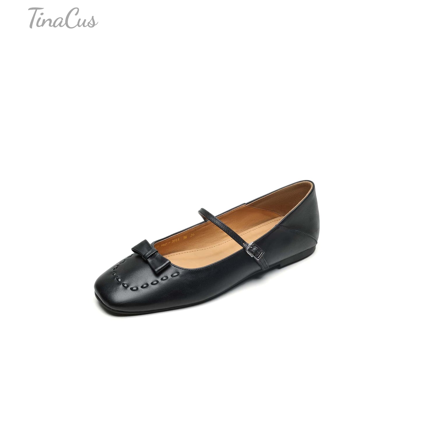 TinaCus Handmade Women's Genuine Leather Almond Toe Mary Jane Flats with Strap Buckle