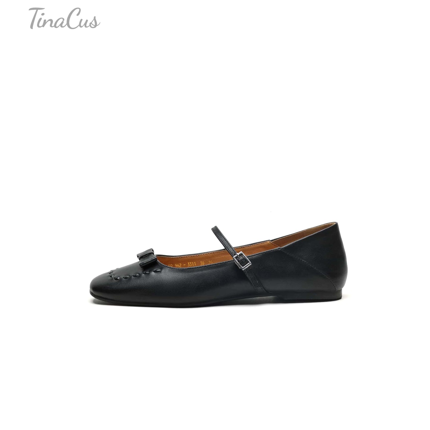 TinaCus Handmade Women's Genuine Leather Almond Toe Mary Jane Flats with Strap Buckle
