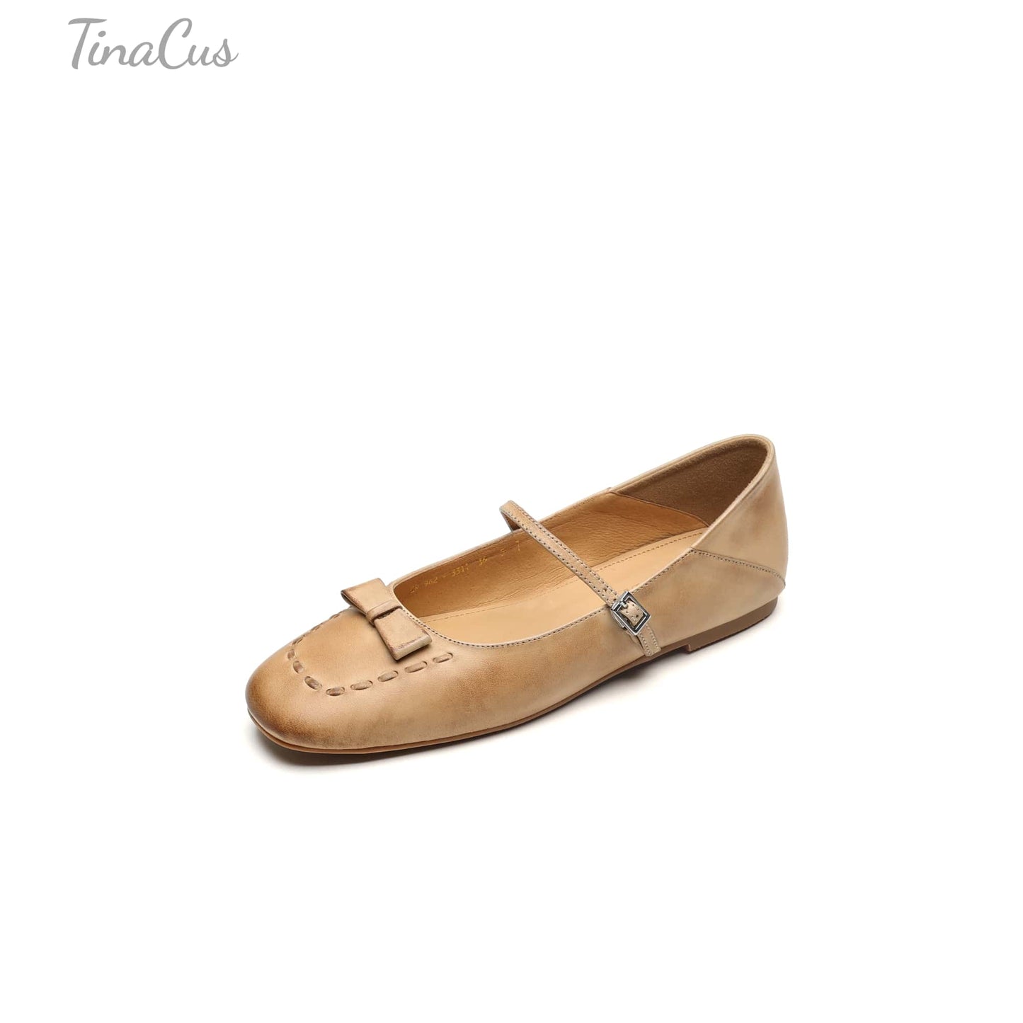 TinaCus Handmade Women's Genuine Leather Almond Toe Mary Jane Flats with Strap Buckle