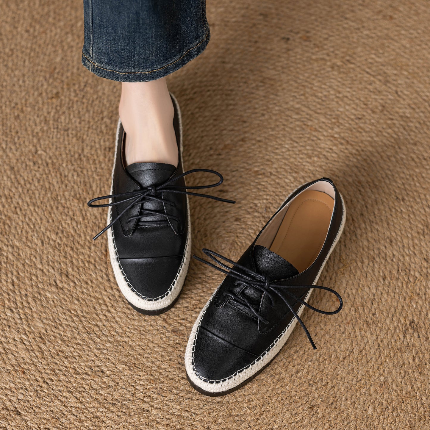 TinaCus Handmade Women's Genuine Leather Round Toe Lace up Soft Office Loafer Flats Shoes