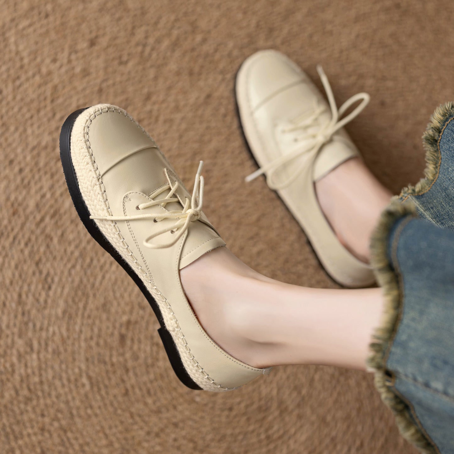 TinaCus Handmade Women's Genuine Leather Round Toe Lace up Soft Office Loafer Flats Shoes