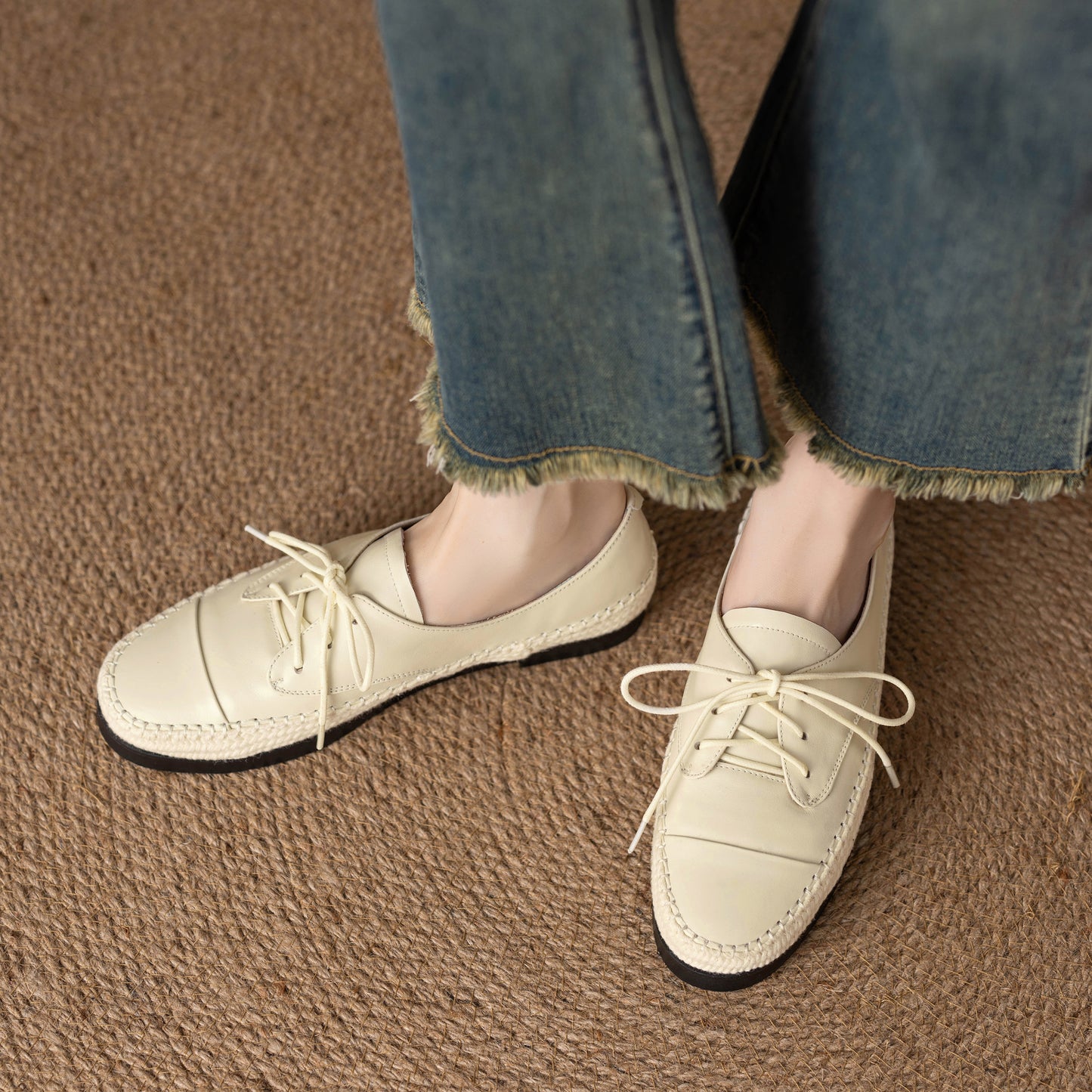 TinaCus Handmade Women's Genuine Leather Round Toe Lace up Soft Office Loafer Flats Shoes