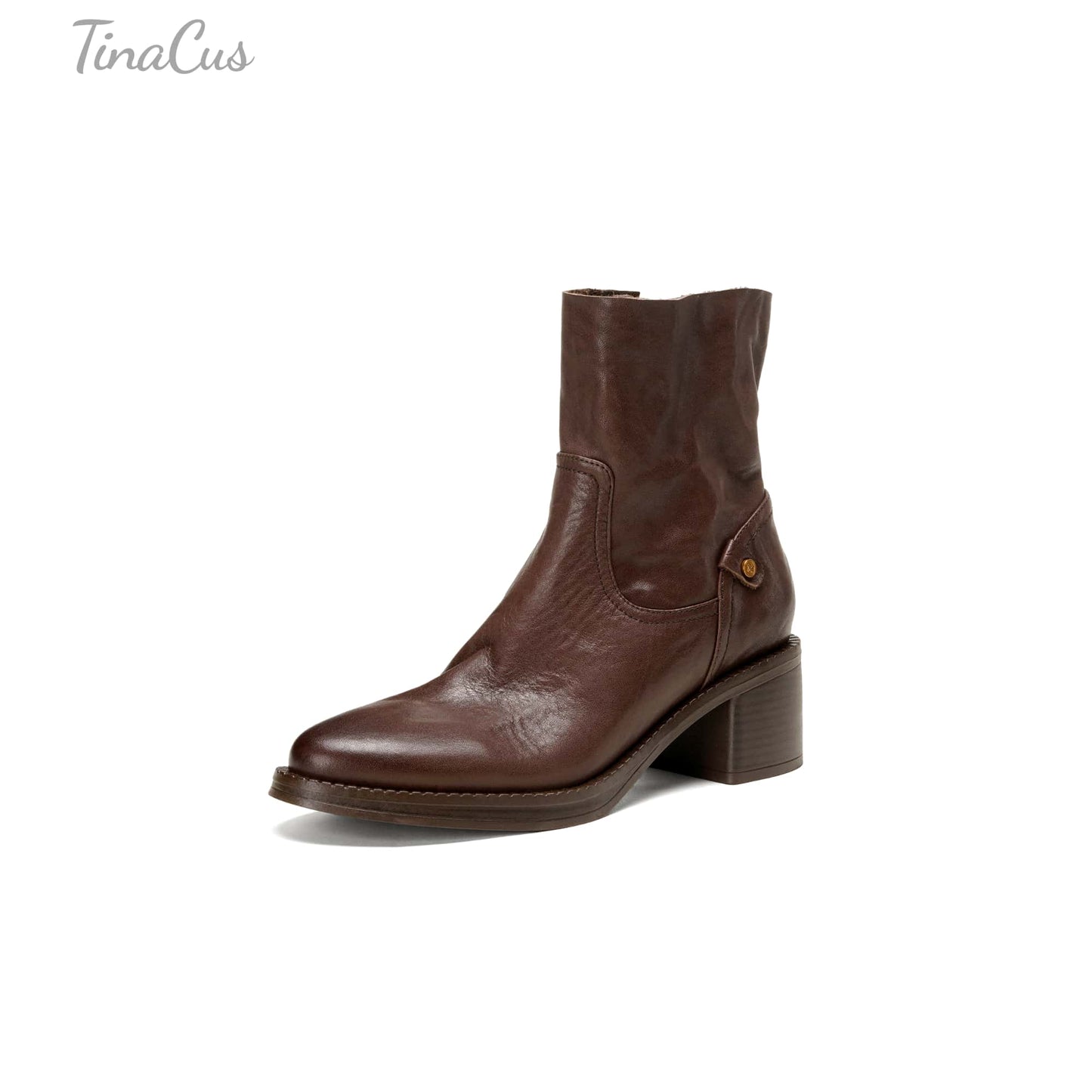 TinaCus Women's Suede/Genuine Leather Handmade Round Toe Stacked Heel Side Zip Casual Chelsea Booties