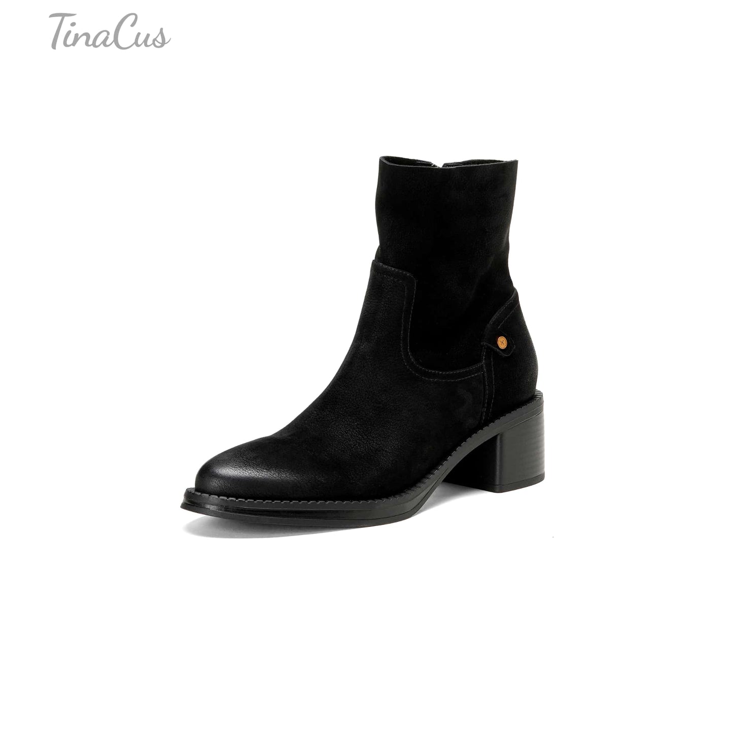 TinaCus Women's Suede/Genuine Leather Handmade Round Toe Stacked Heel Side Zip Casual Chelsea Booties