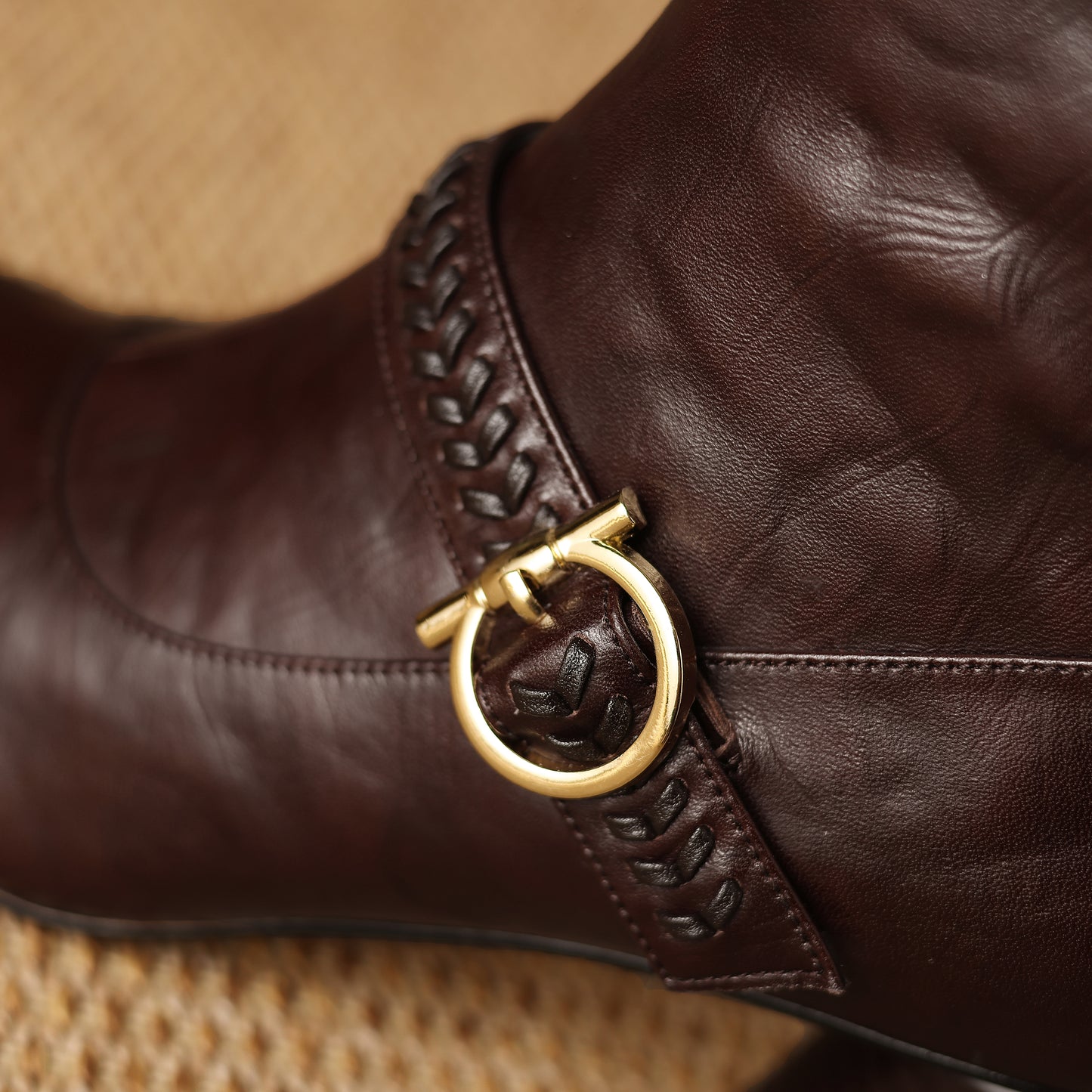 TinaCus Genuine Leather Women's Square Toe Booties Handmade Strap Buckle Cone Heels Zip up Short Boots