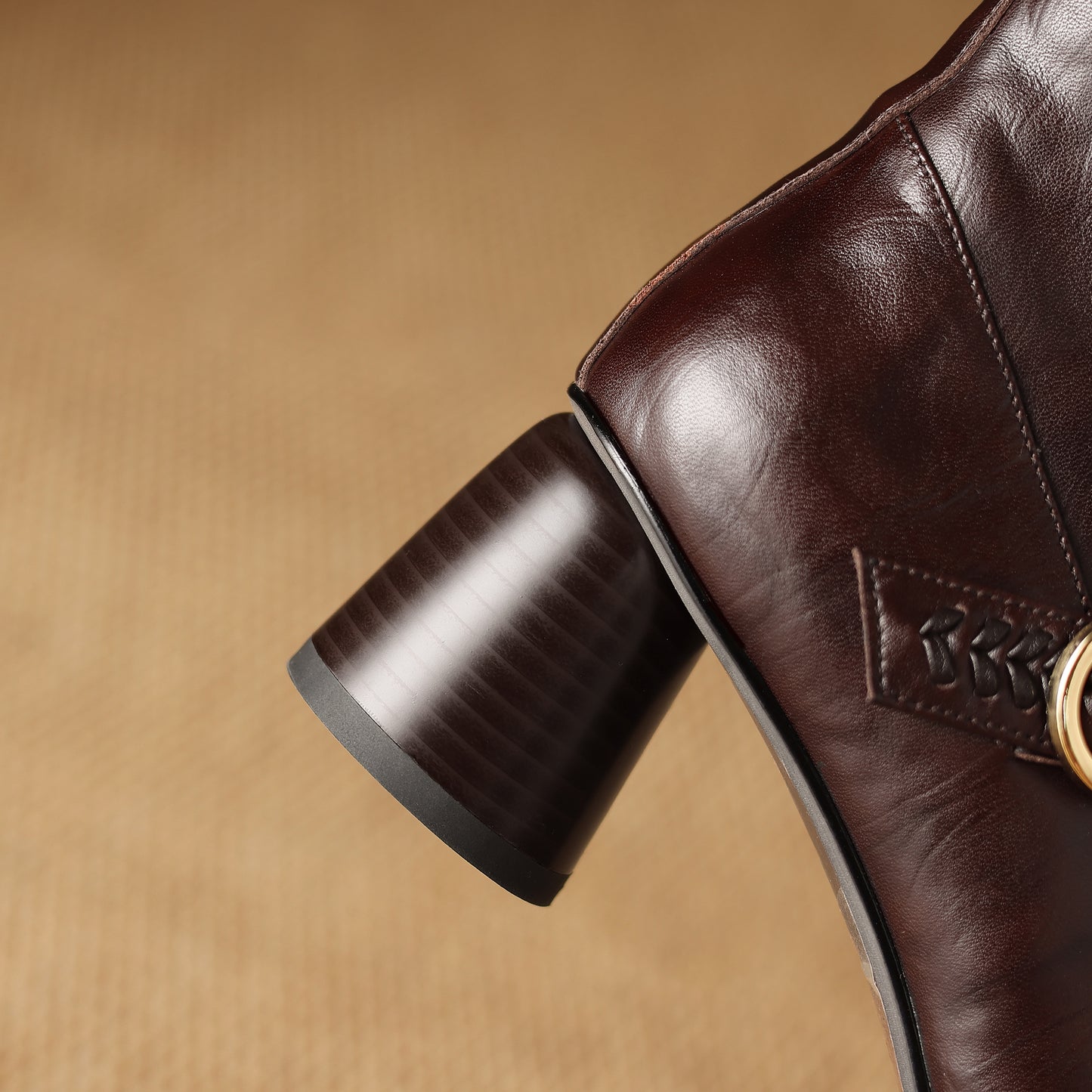 TinaCus Genuine Leather Women's Square Toe Booties Handmade Strap Buckle Cone Heels Zip up Short Boots