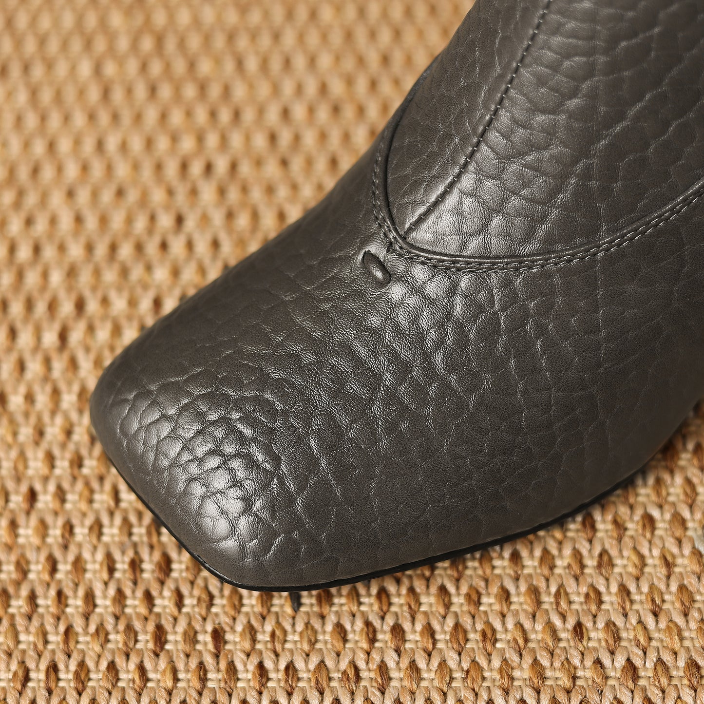 TinaCus Handmade Side Zipper Ankle Boots Women's Square Toe Genuine Leather Mid Cone Heels Booties