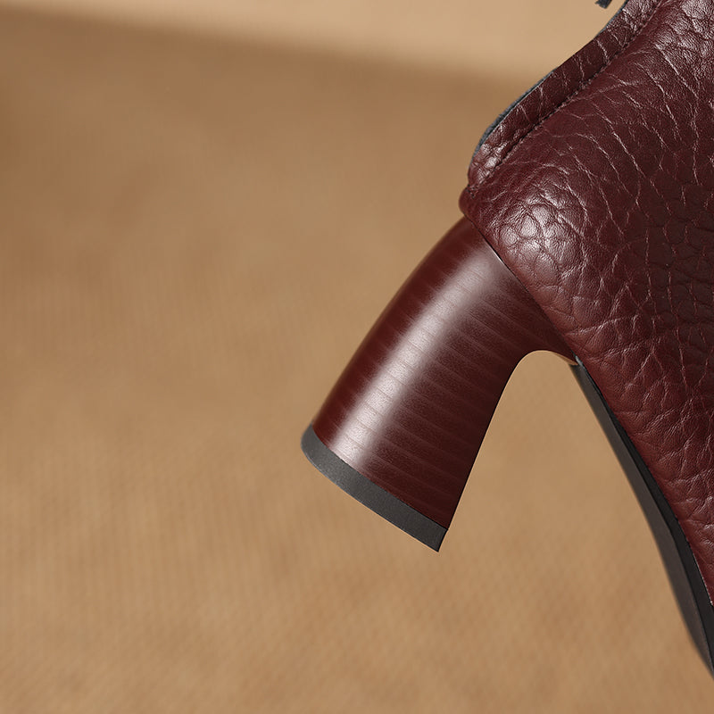 TinaCus Women's Round Toe Zip up Ankle Boots Genuine Leather Handmade Chunky Heels Booties