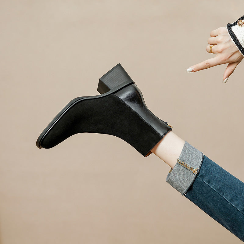 TinaCus Women's Suede Leather Handmade Zip Up Block Heel Ankle Boots
