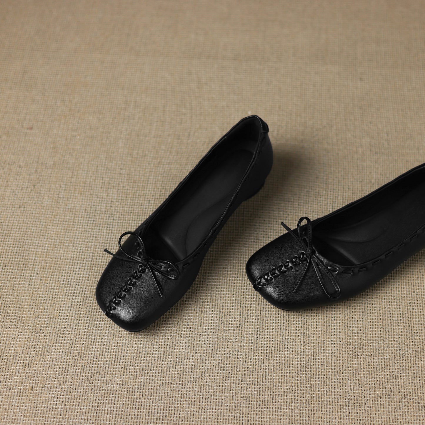 TinaCus Handmade Women's Genuine Leather Square Toe Stitching Office Dress Ballet Flats Shoes with Bowknot