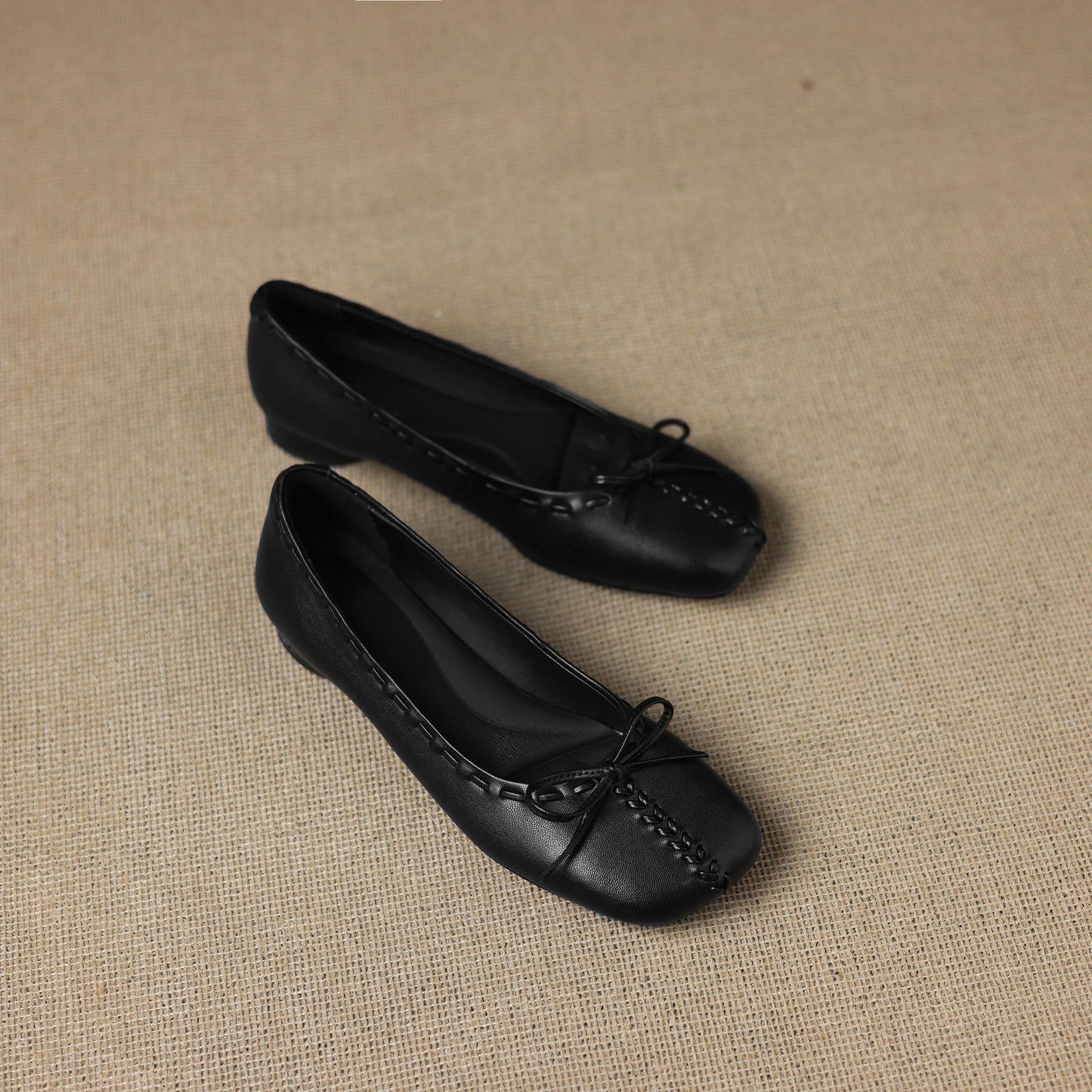 TinaCus Handmade Women's Genuine Leather Square Toe Stitching Office Dress Ballet Flats Shoes with Bowknot