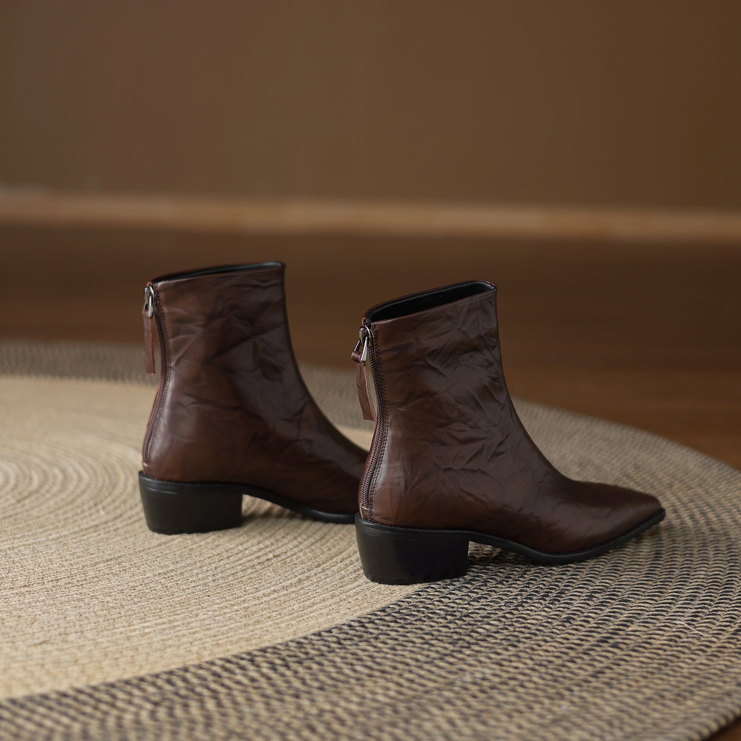 TinaCus Women's Genuine Leather Handmade Back Zipper Pointed Toe Chunky Low Heel Ankle High Chelsea Booties