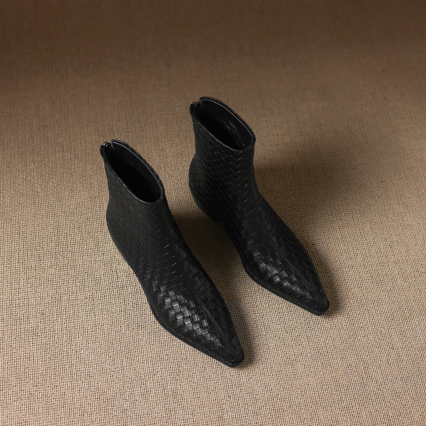 TinaCus Women's Genuine Leather Handmade Braid Back Zipper Pointed Toe Stacked Low Heel Ankle Booties