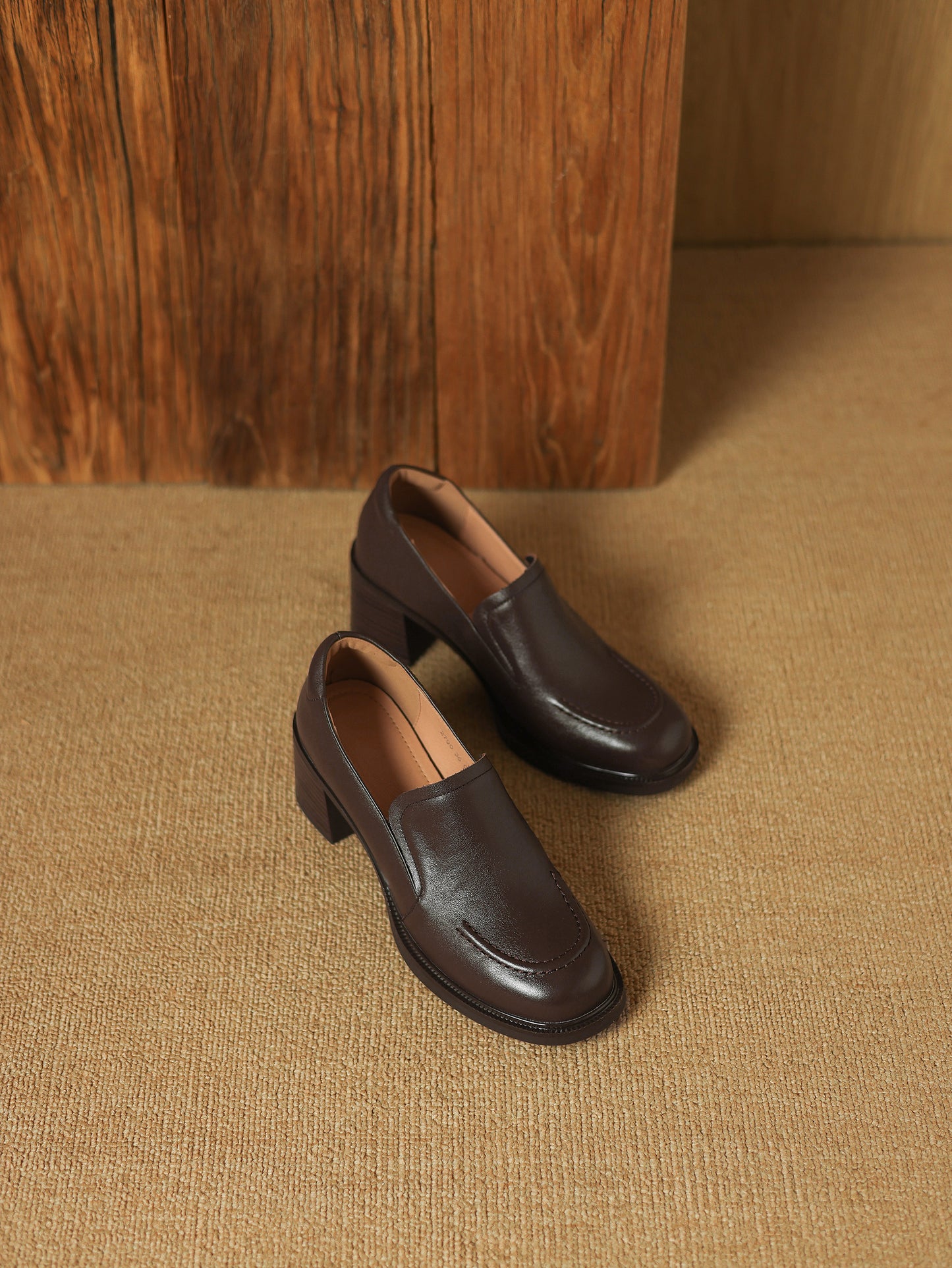 TinaCus Handmade Women's Genuine Leather Closed Toe Slip-on mid Block Heel Business Loafer Shoes