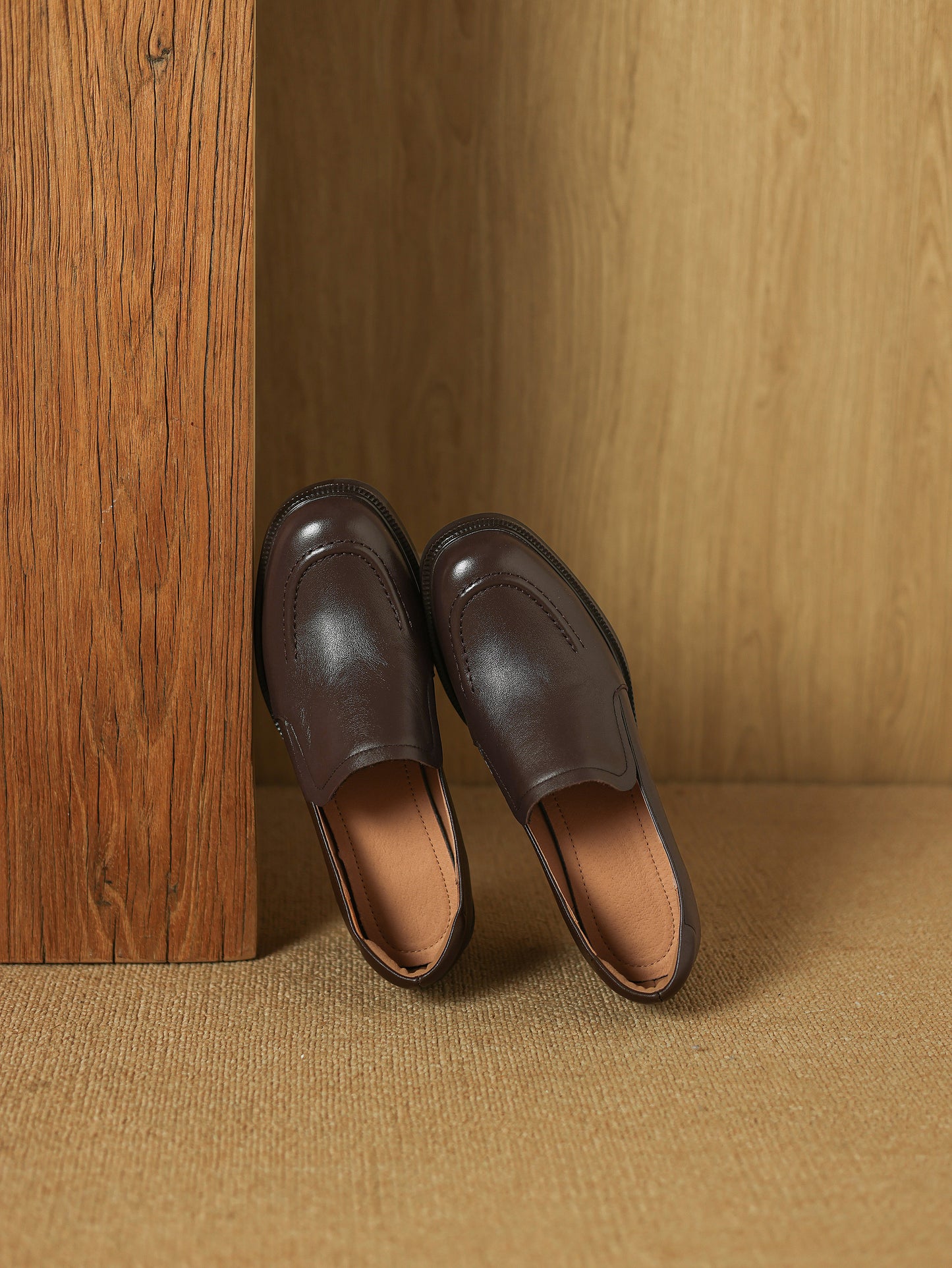 TinaCus Handmade Women's Genuine Leather Closed Toe Slip-on mid Block Heel Business Loafer Shoes