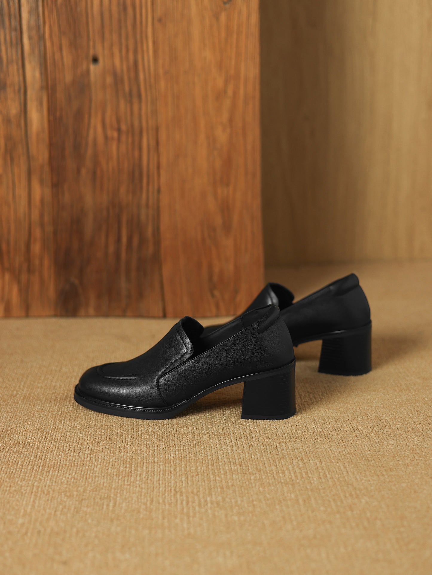 TinaCus Handmade Women's Genuine Leather Closed Toe Slip-on mid Block Heel Business Loafer Shoes