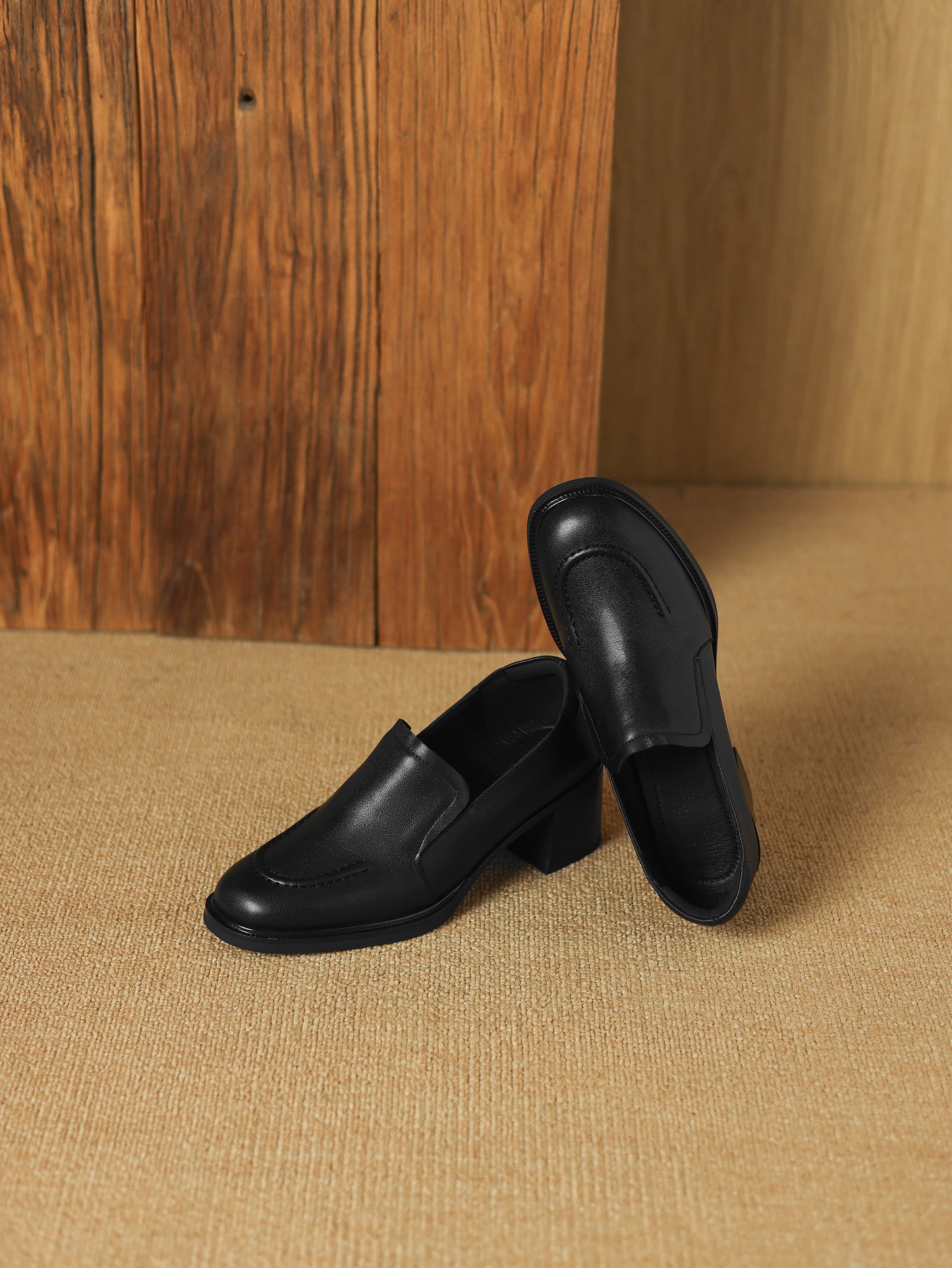 TinaCus Handmade Women's Genuine Leather Closed Toe Slip-on mid Block Heel Business Loafer Shoes