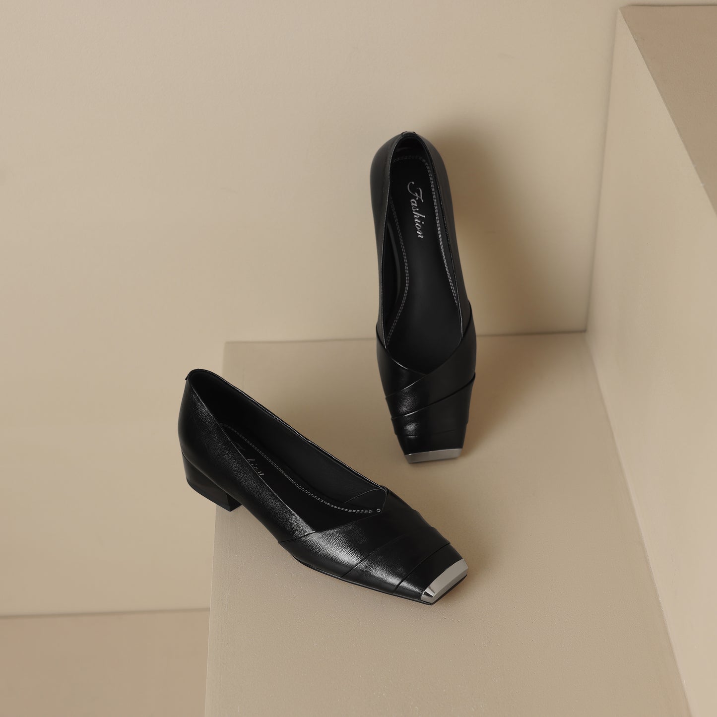 TinaCus Handmade Women's Genuine Leather Square Cap-Toe Low Block Heel Dress Pumps