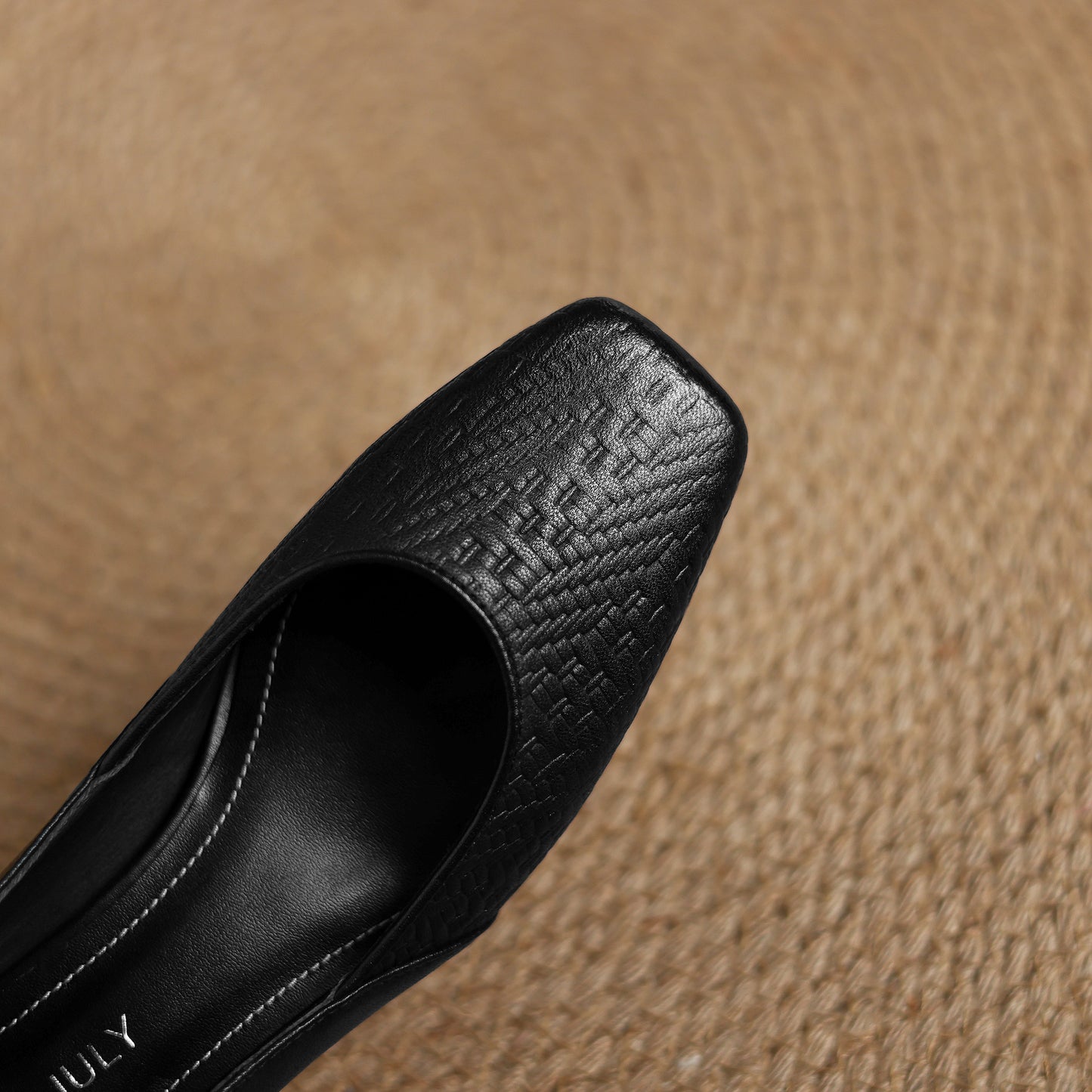 TinaCus Handmade Women's Genuine Leather Square Toe Embossed Patchwork Chunky Heel Slip On Pump Shoes