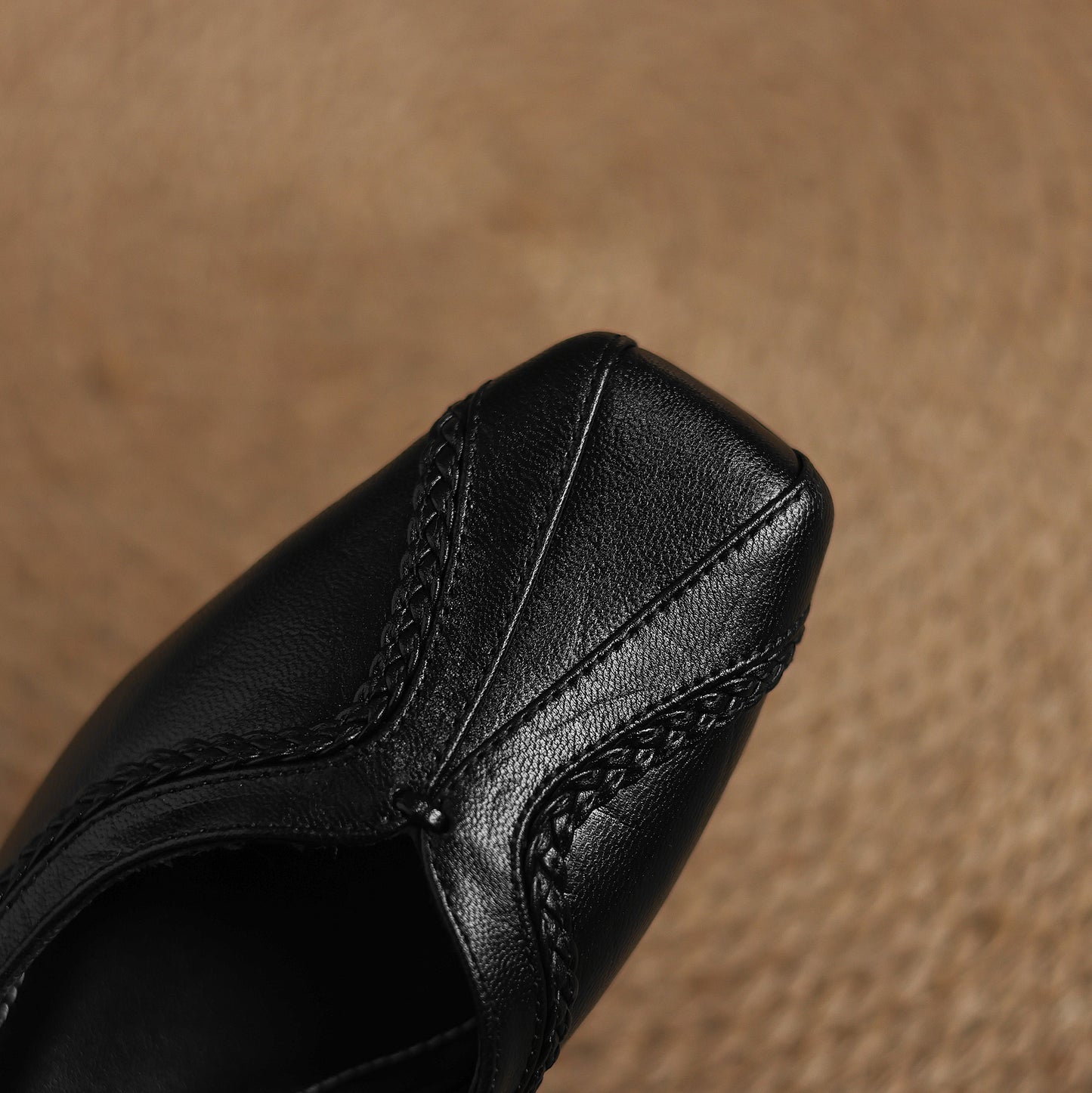 TinaCus Handmade Women's Genuine Leather Square Toe Braided Chunky Heel Casual Slip On Ballet Shoes