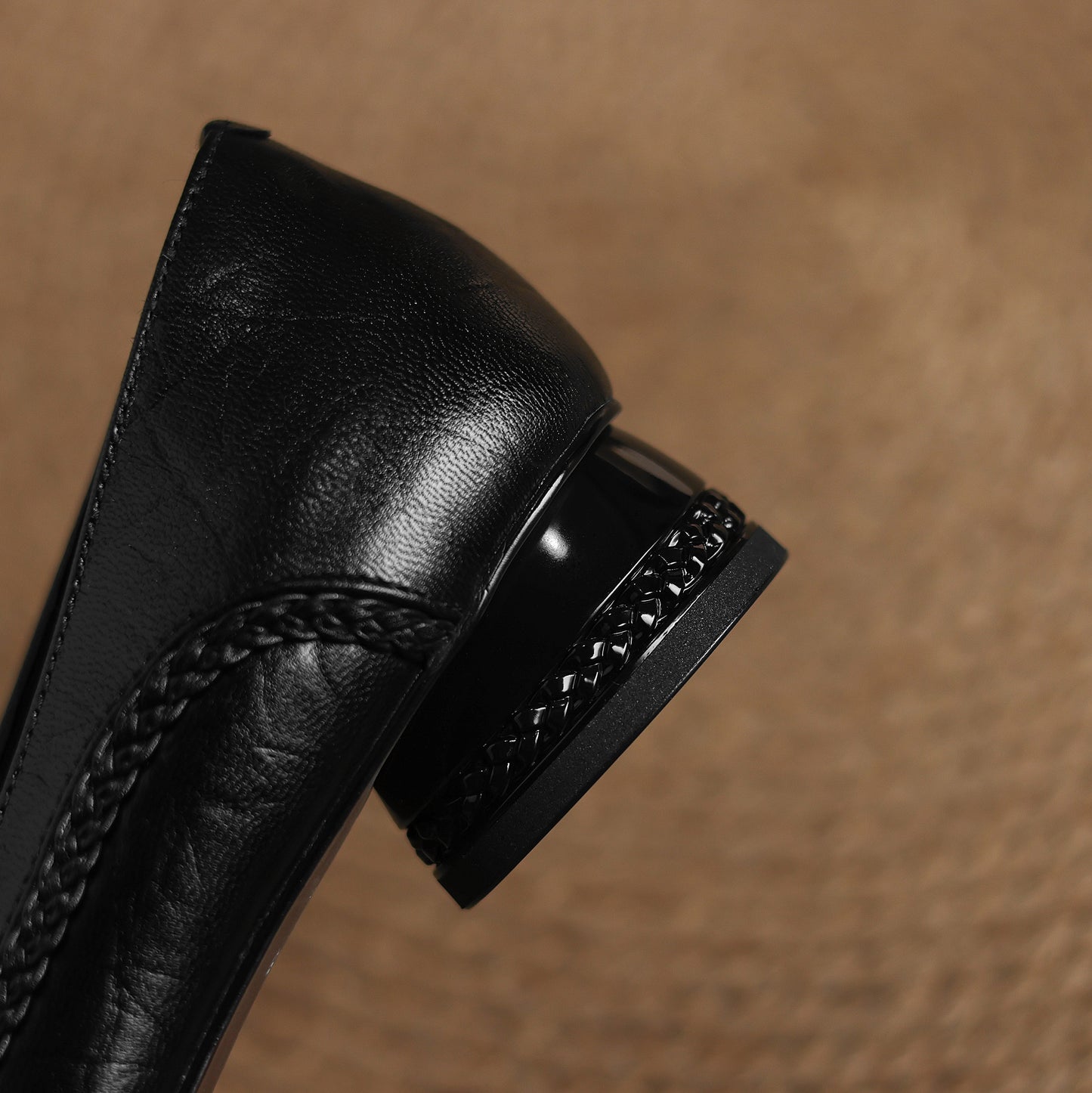 TinaCus Handmade Women's Genuine Leather Square Toe Braided Chunky Heel Casual Slip On Ballet Shoes