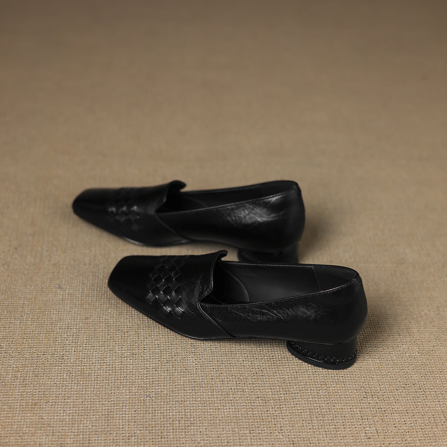 TinaCus Handmade Women's Genuine Leather Square Toe Woven Chunky Heel Slip-On Office Loafer Shoes