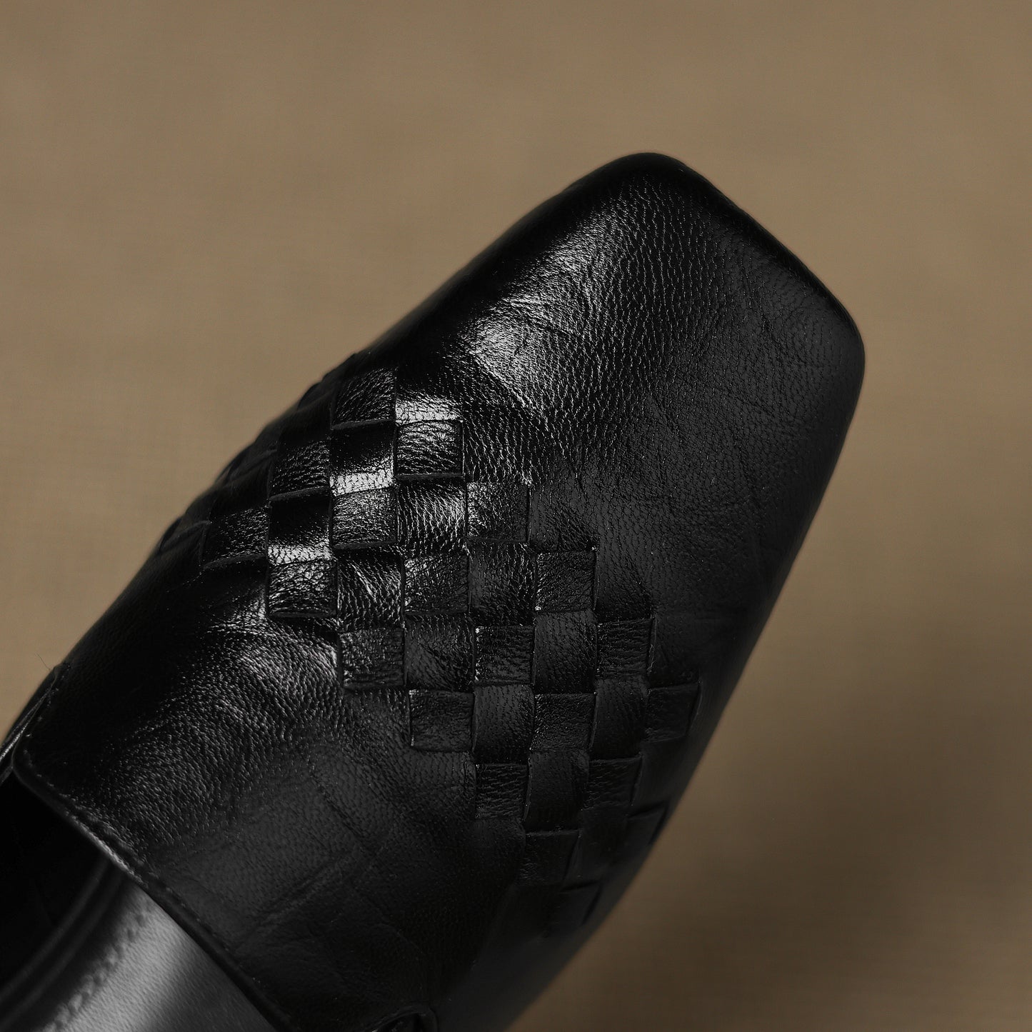 TinaCus Handmade Women's Genuine Leather Square Toe Woven Chunky Heel Slip-On Office Loafer Shoes