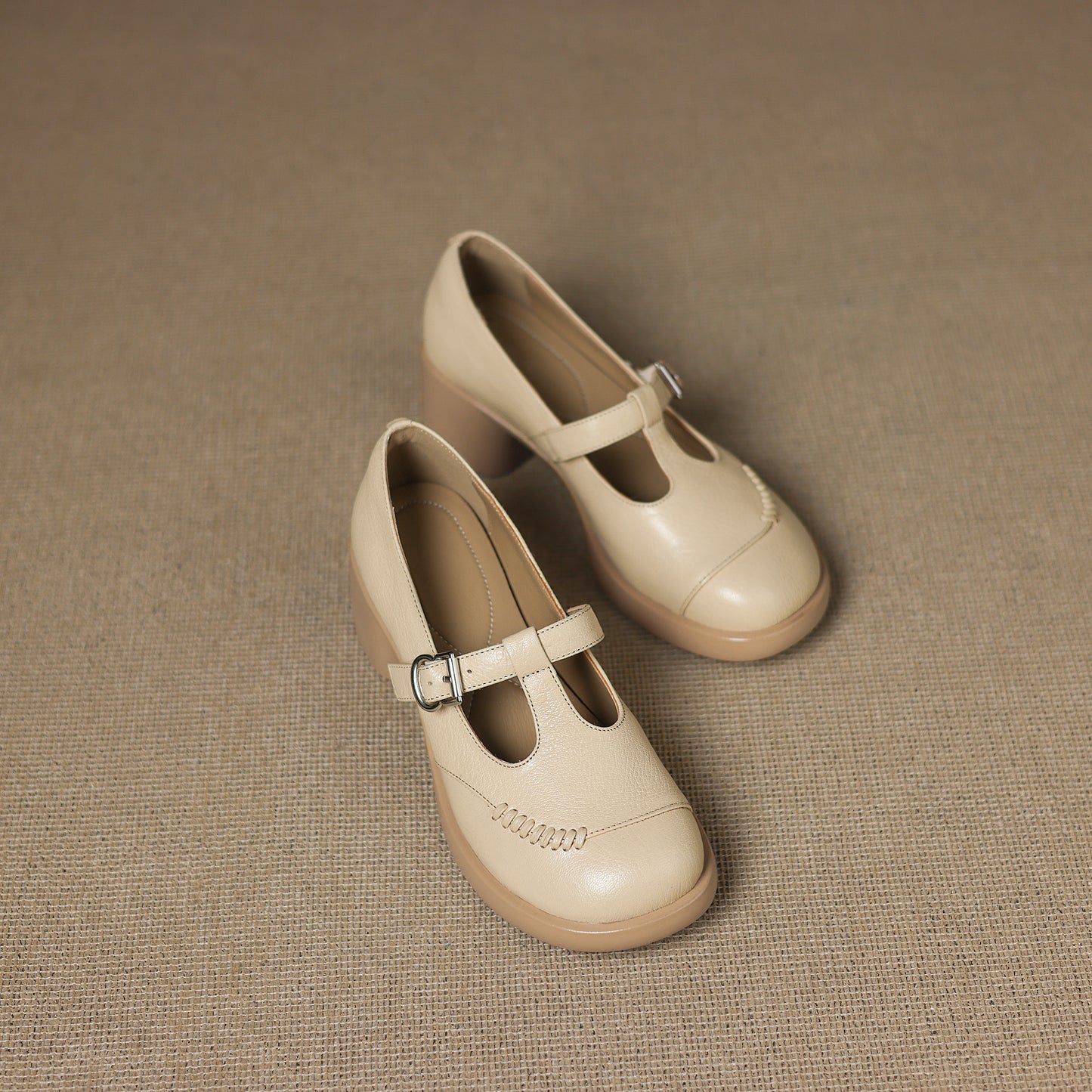 TinaCus Handmade Women's Genuine Leather Round Toe T-Strap Buckle Platform Casual Mary Jane Shoes